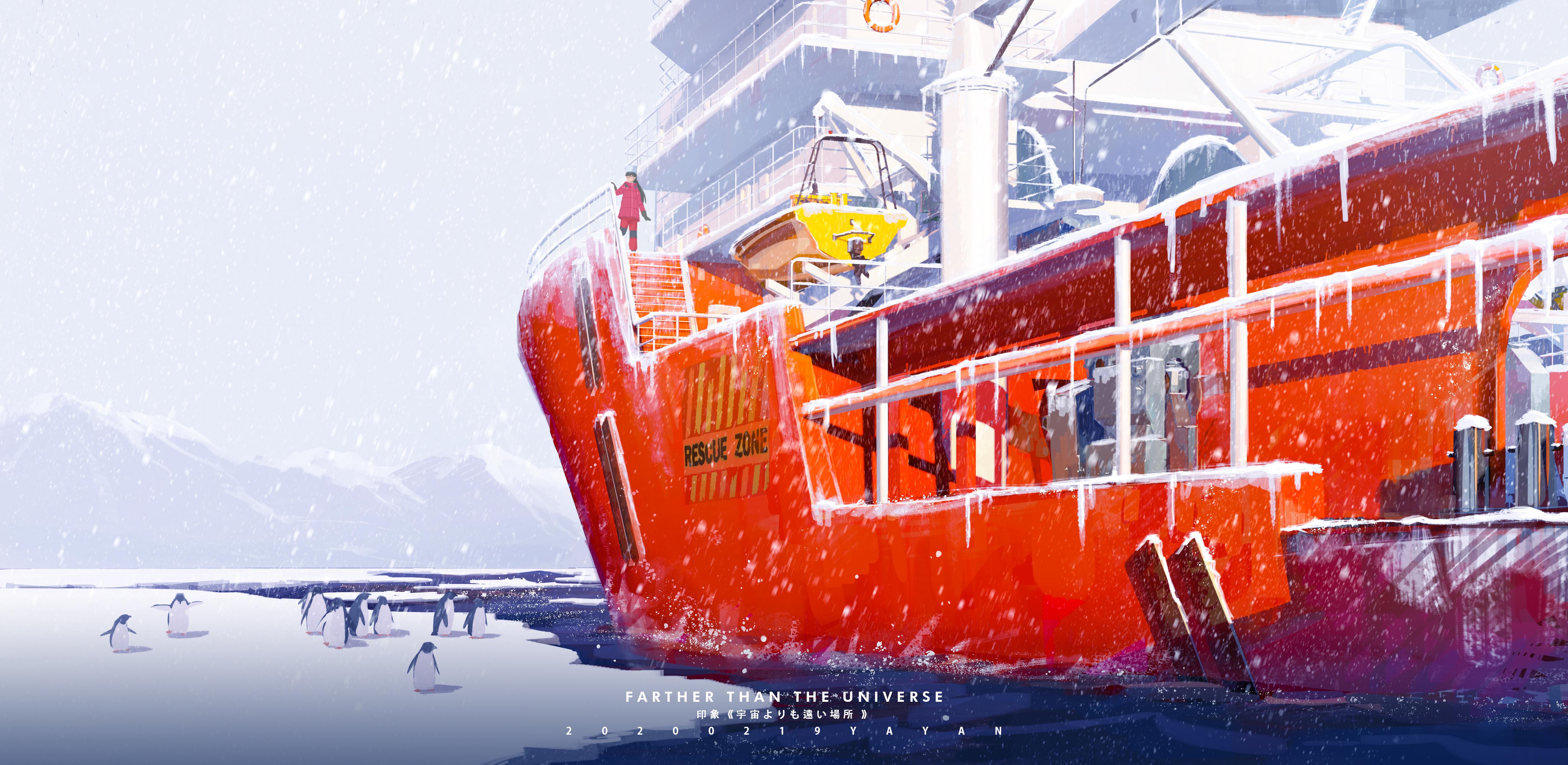 Anime Yayan Antarctic Ship Penguins Arctic Sora Yori Mo Tooi Basho 4961x2420