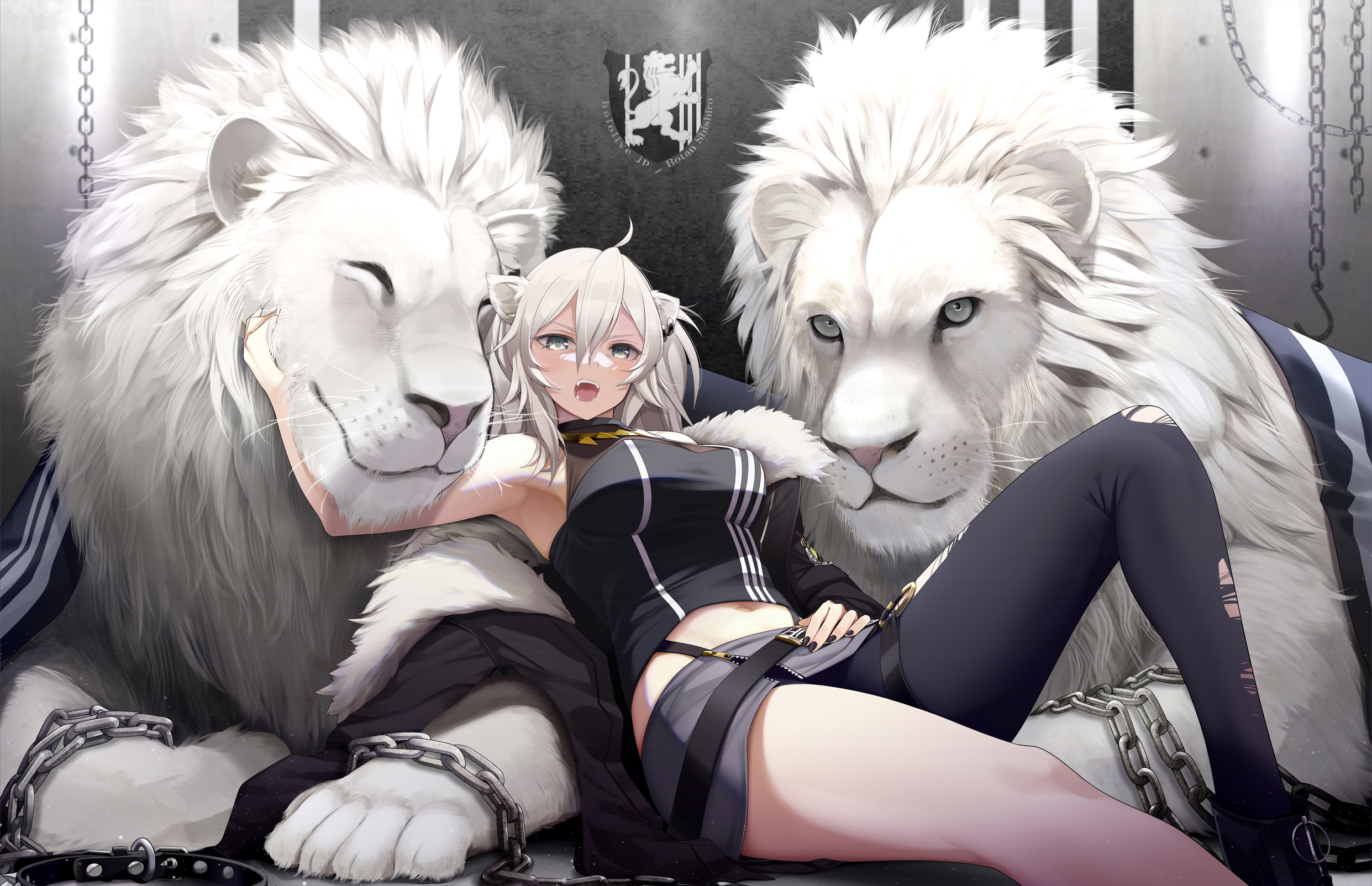 Hololive Shishiro Botan White Lion Gray Eyes Animal Ears Silver Hair Anime Girls Giba FED P 2483x1604