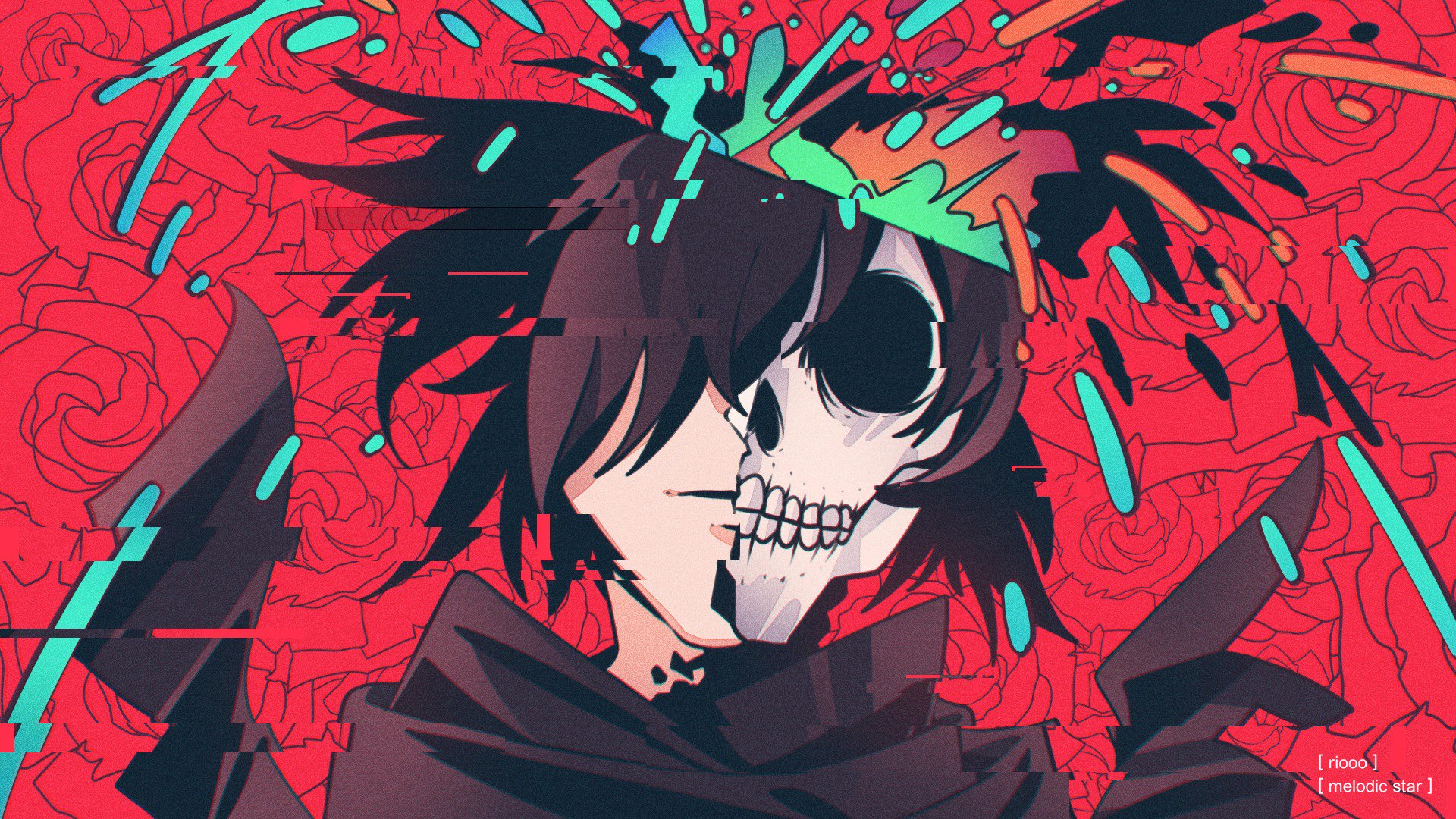 Glitch Art Hyakkimaru Dororo Skull 1920x1080