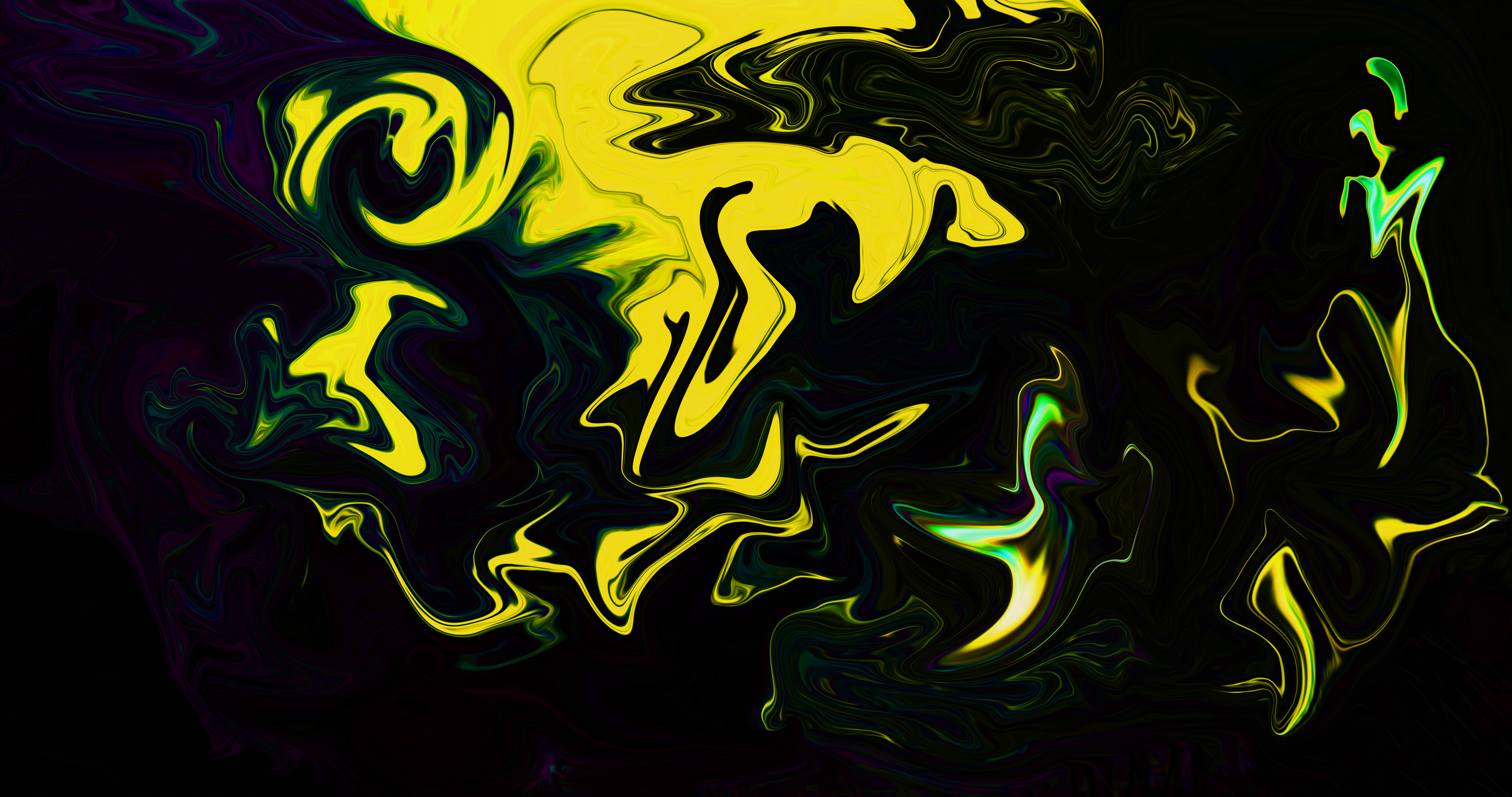 Abstract Shapes Colorful Fluid Liquid Artwork Digital Art Paint Brushes Neon 8 K Yellow Dark 8192x4320