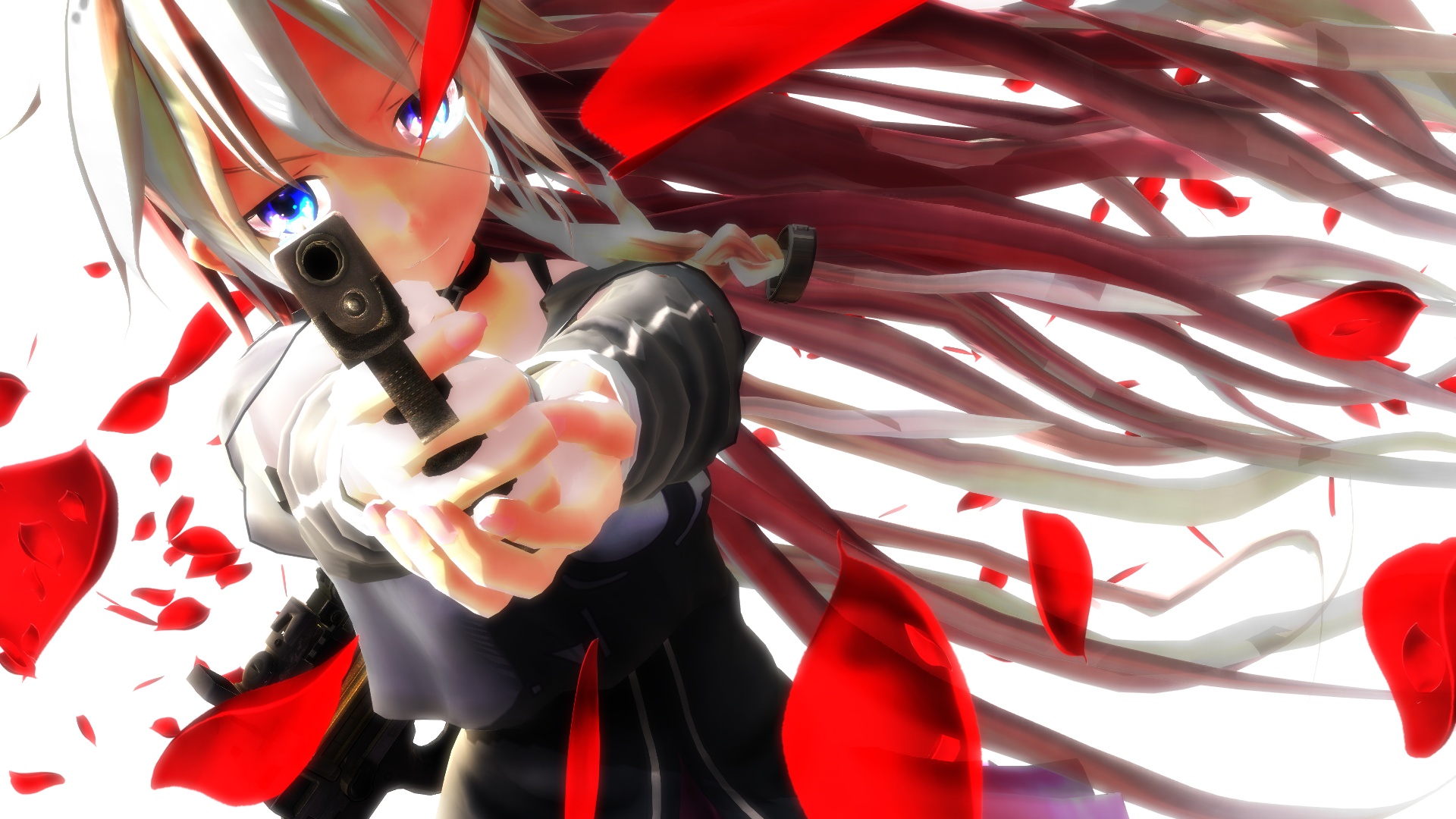Anime Girls Pistol Rifles White Red 1920x1080
