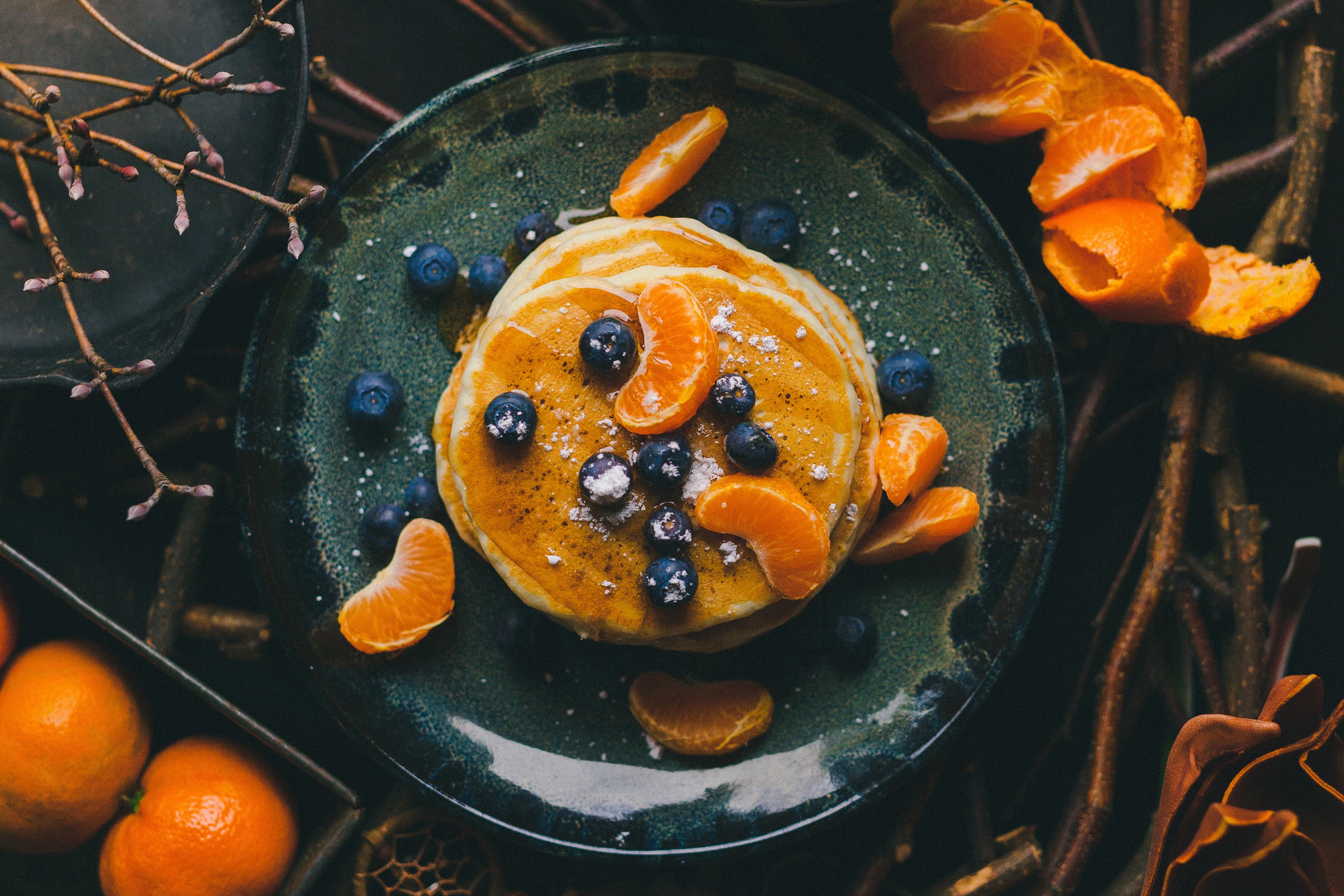 Blueberry Fruit Mandarin Pancake Still Life 3800x2533