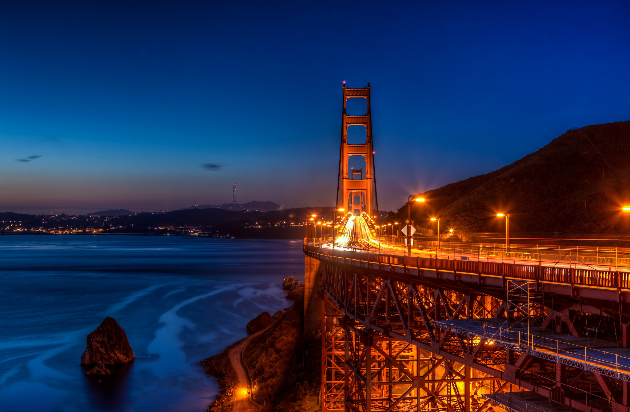 Bridge Golden Gate Night Road Time Lapse Usa 2048x1340