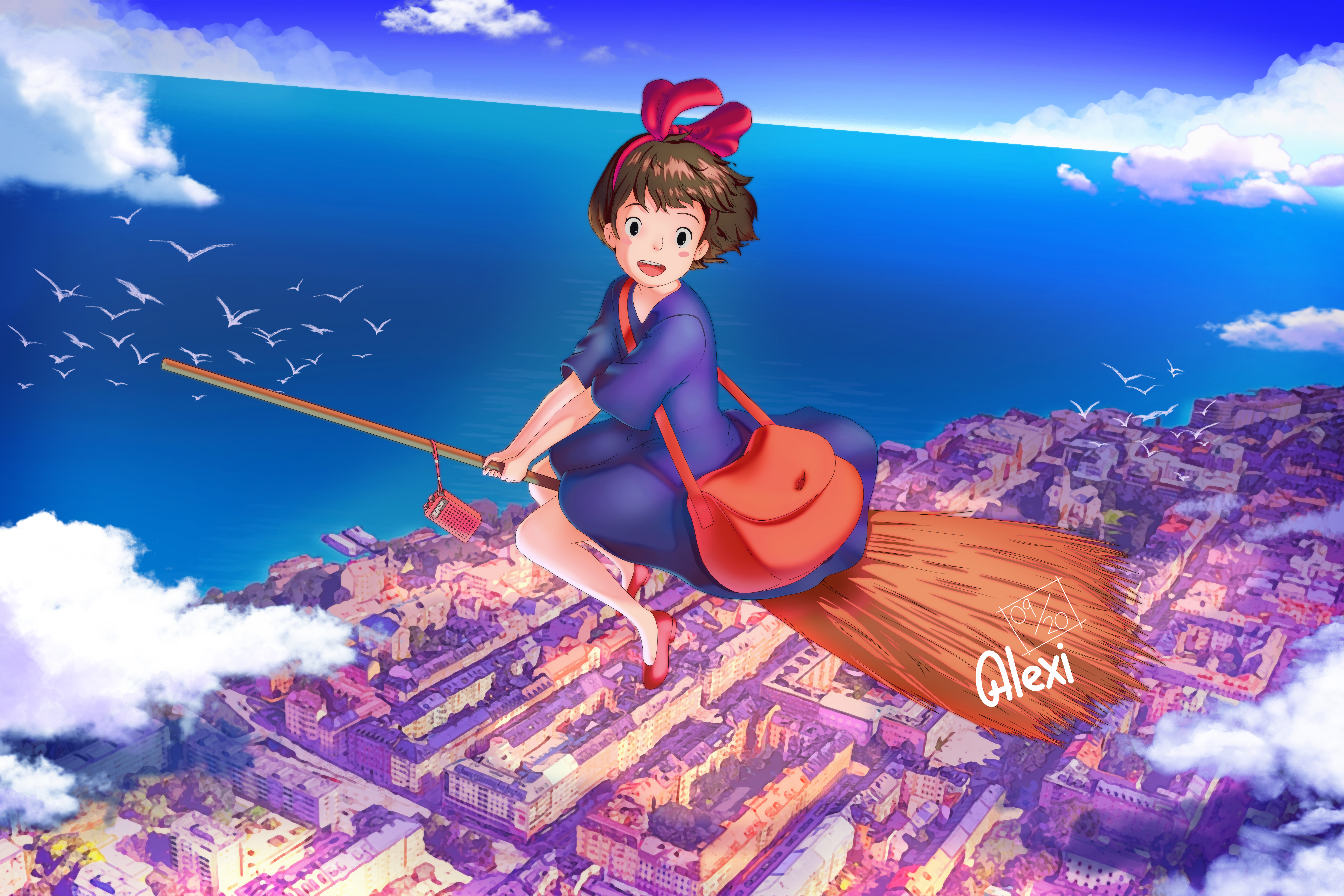 Kikis Delivery Service Outdoors City Flying Anime Witch Clouds Alexi Ansell 9000x6000
