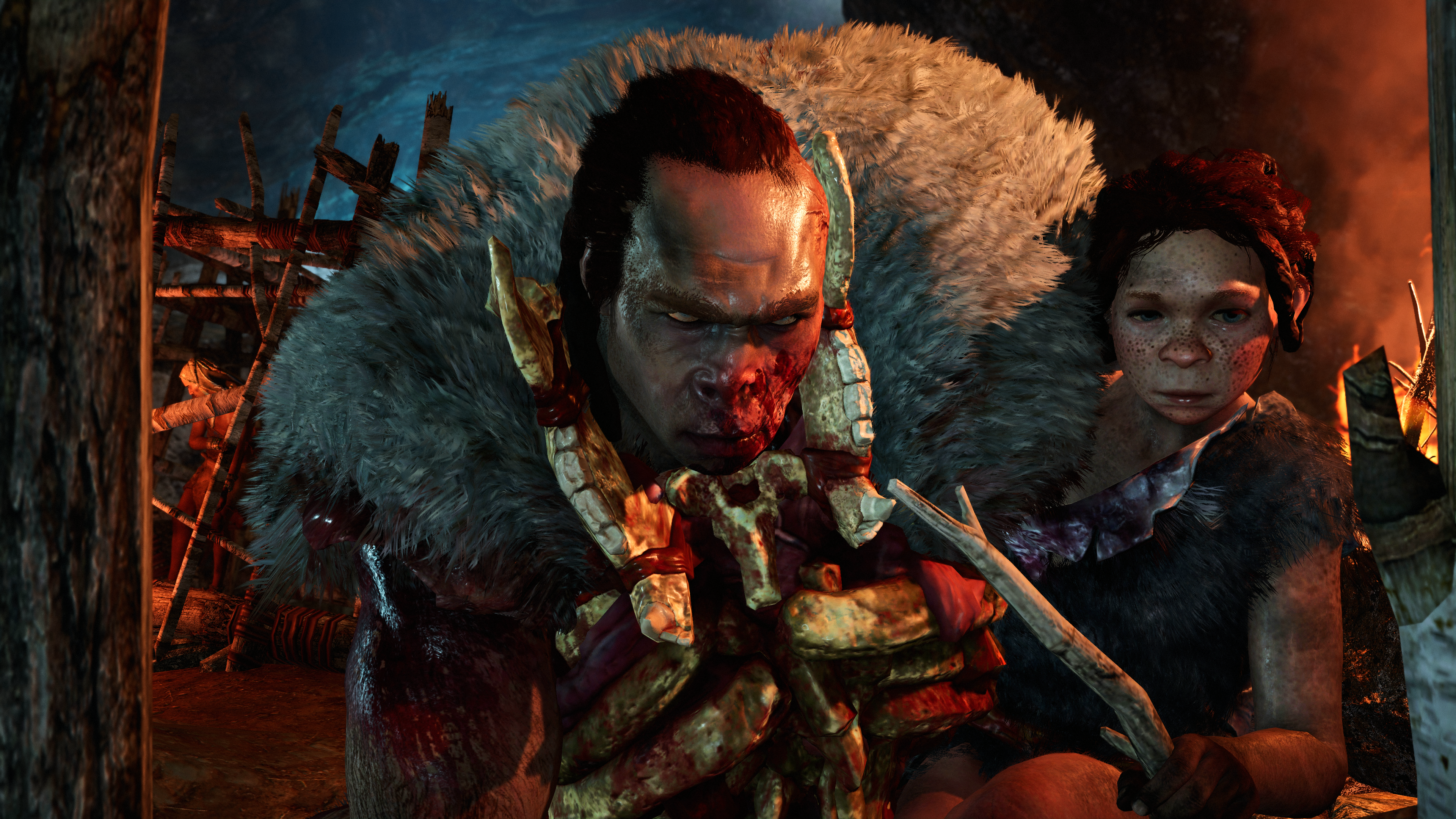Far Cry Far Cry Primal Video Game Art Video Game Characters Fire Cinematic Bones Fur 3840x2160