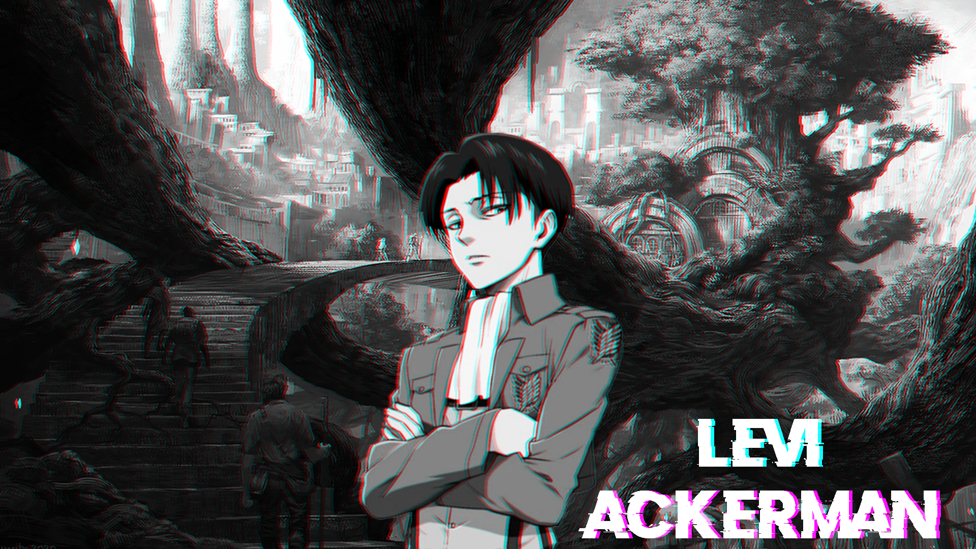 Levi Ackerman Shingeki No Kyojin Glitch Art Anime Anime Boys 1920x1080