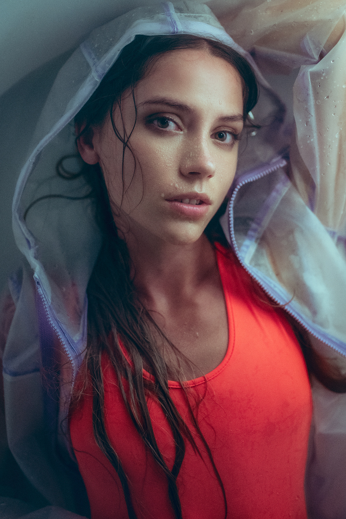 Yuriy Lyamin Women Ksenia Kokoreva Brunette Wet Hair Water Drops Raincoat Looking At Viewer Model 1200x1800