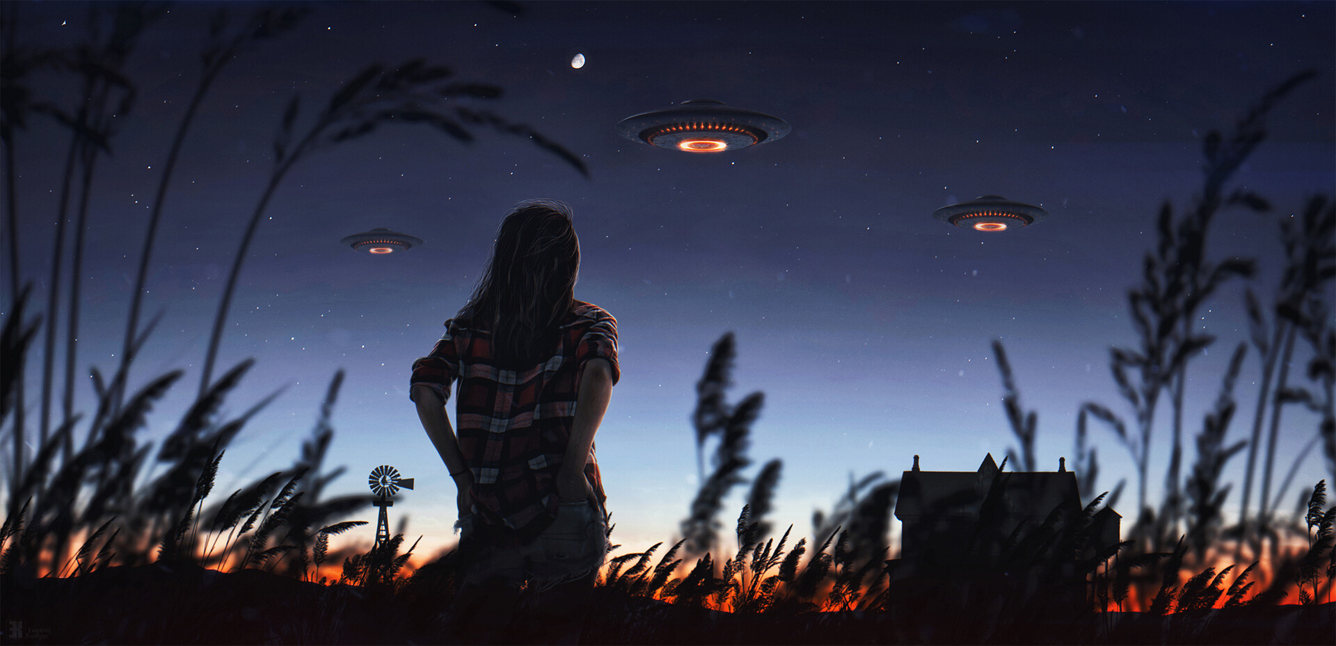 ArtStation Digital Art Concept Art Artwork UFO UFOs Field Evgenij Kungur 1920x929