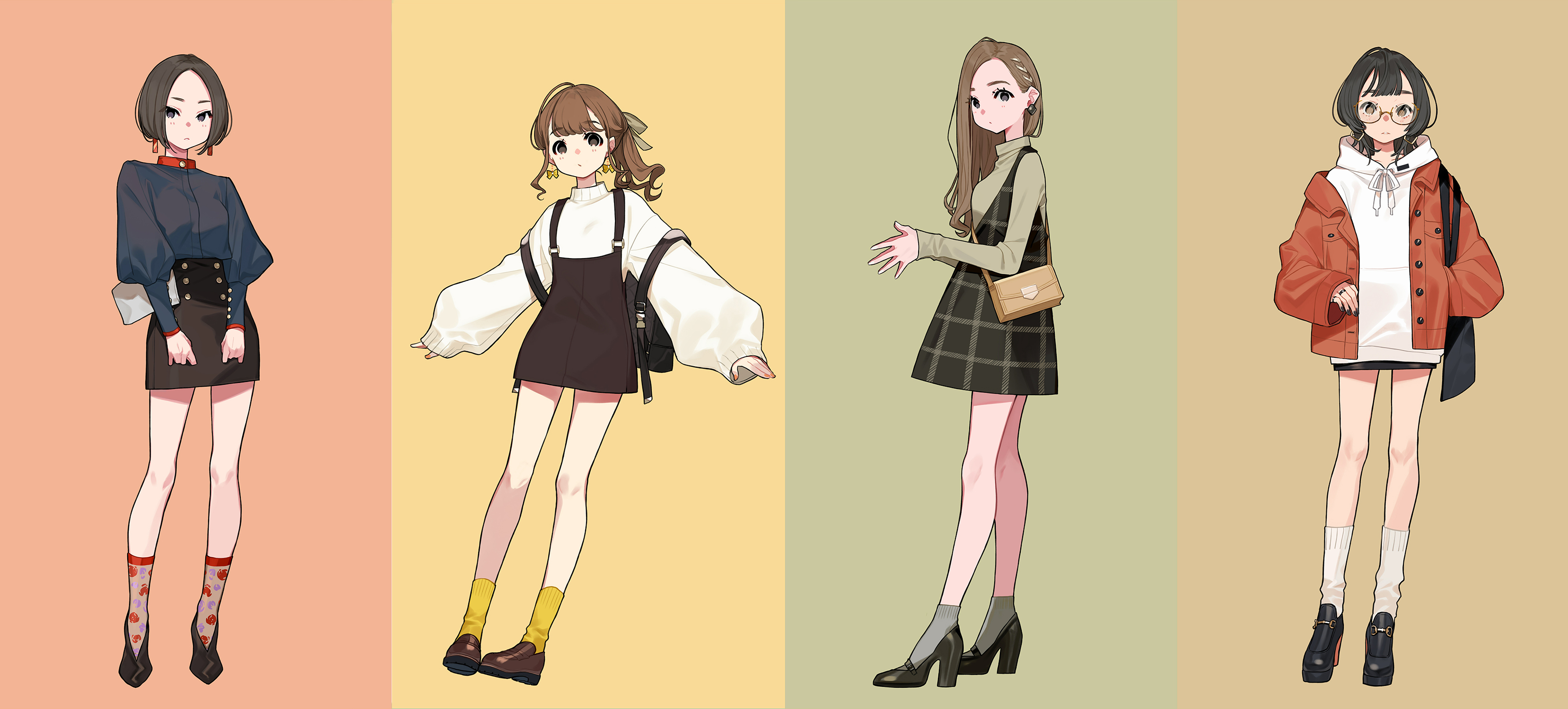 Anime Anime Girls Simple Background Original Characters Skirt Youcapriccio 3315x1500