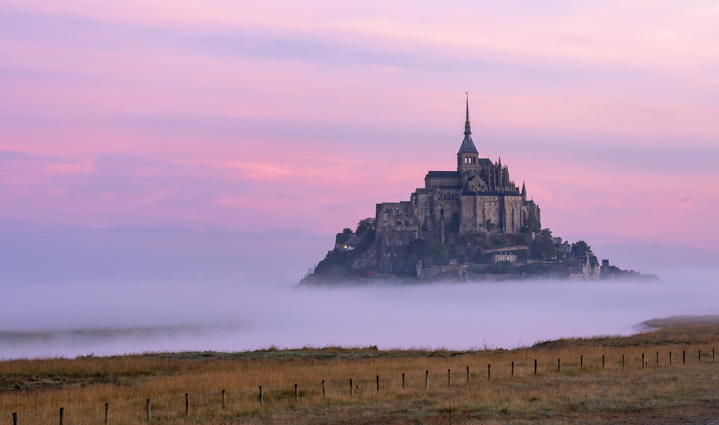 Abbey Fog France Mont Saint Michel 2310x1366