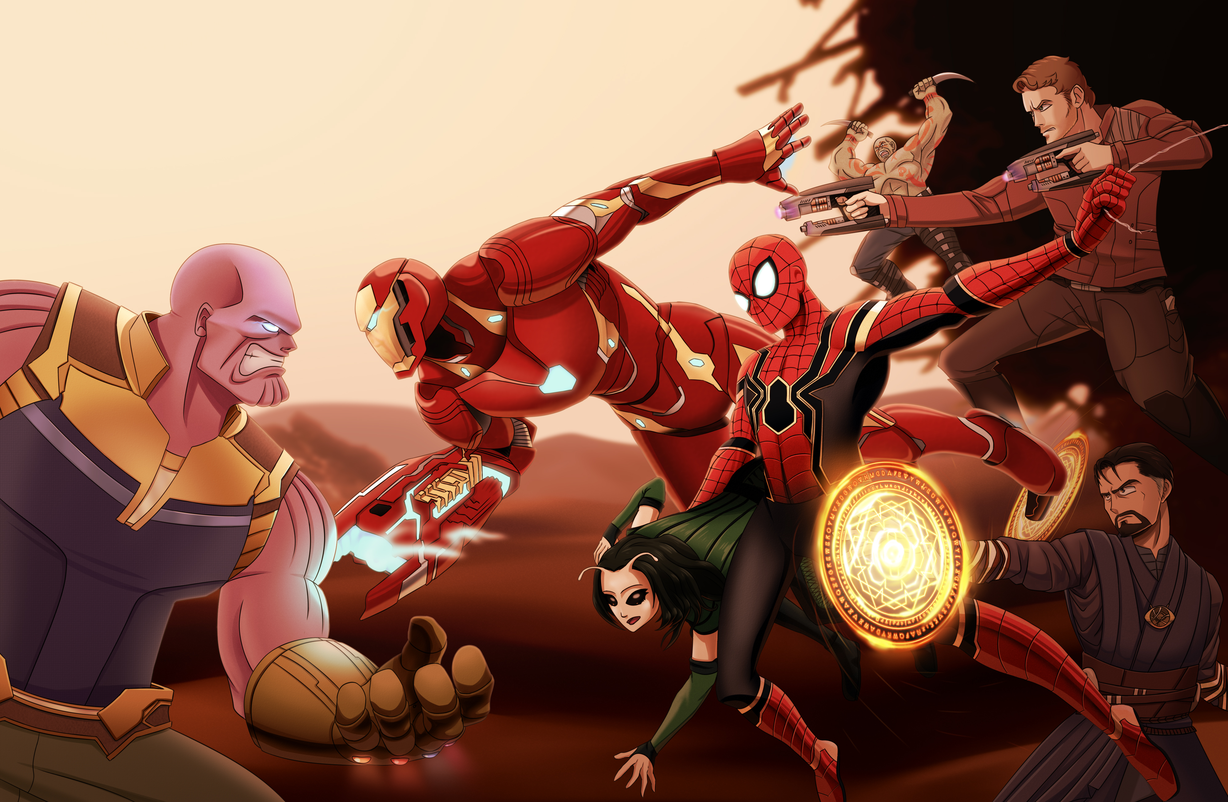 Avengers Infinity War Doctor Strange Drax The Destroyer Iron Man Mantis Marvel Comics Marvel Comics  3992x2608