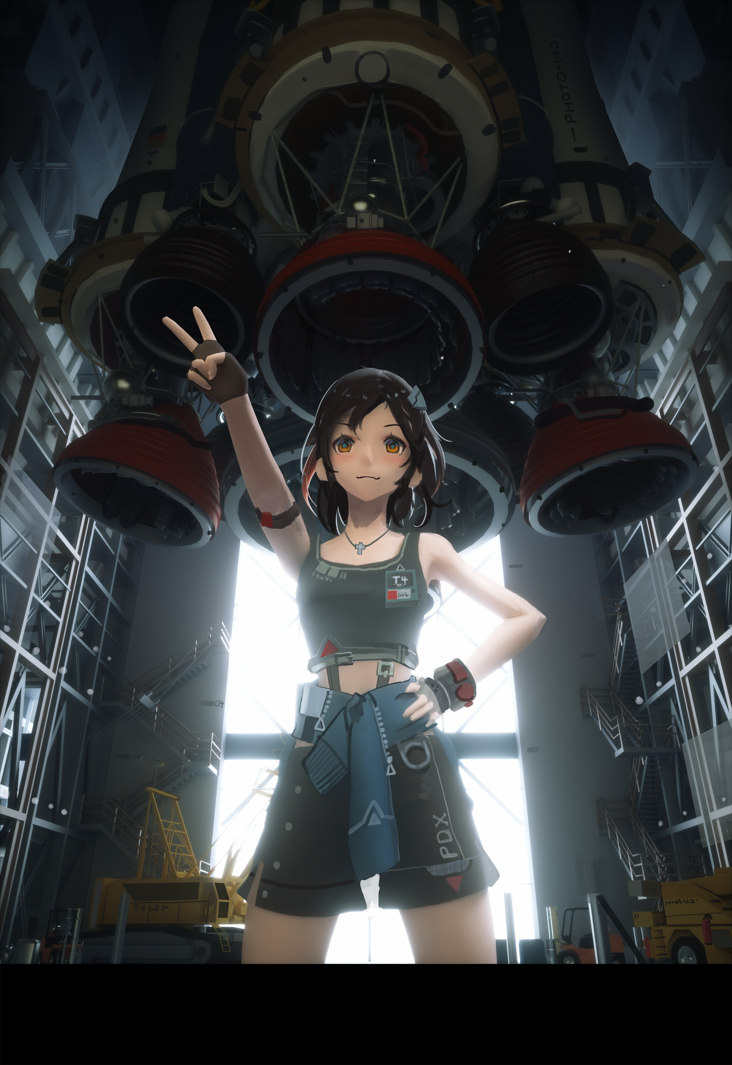 T5 Anime Girls Science Fiction Rocket Science Fiction Women Anime Hand Gesture Brunette Standing Han 2560x3723
