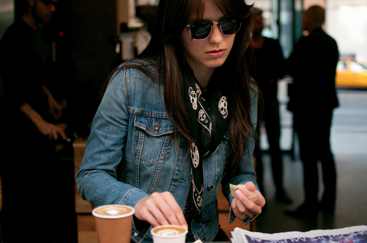 Melissa Benoist Women Actress Women With Shades Long Hair Jean Jacket Ray Ban Coffee Outdoors Depth  1280x850