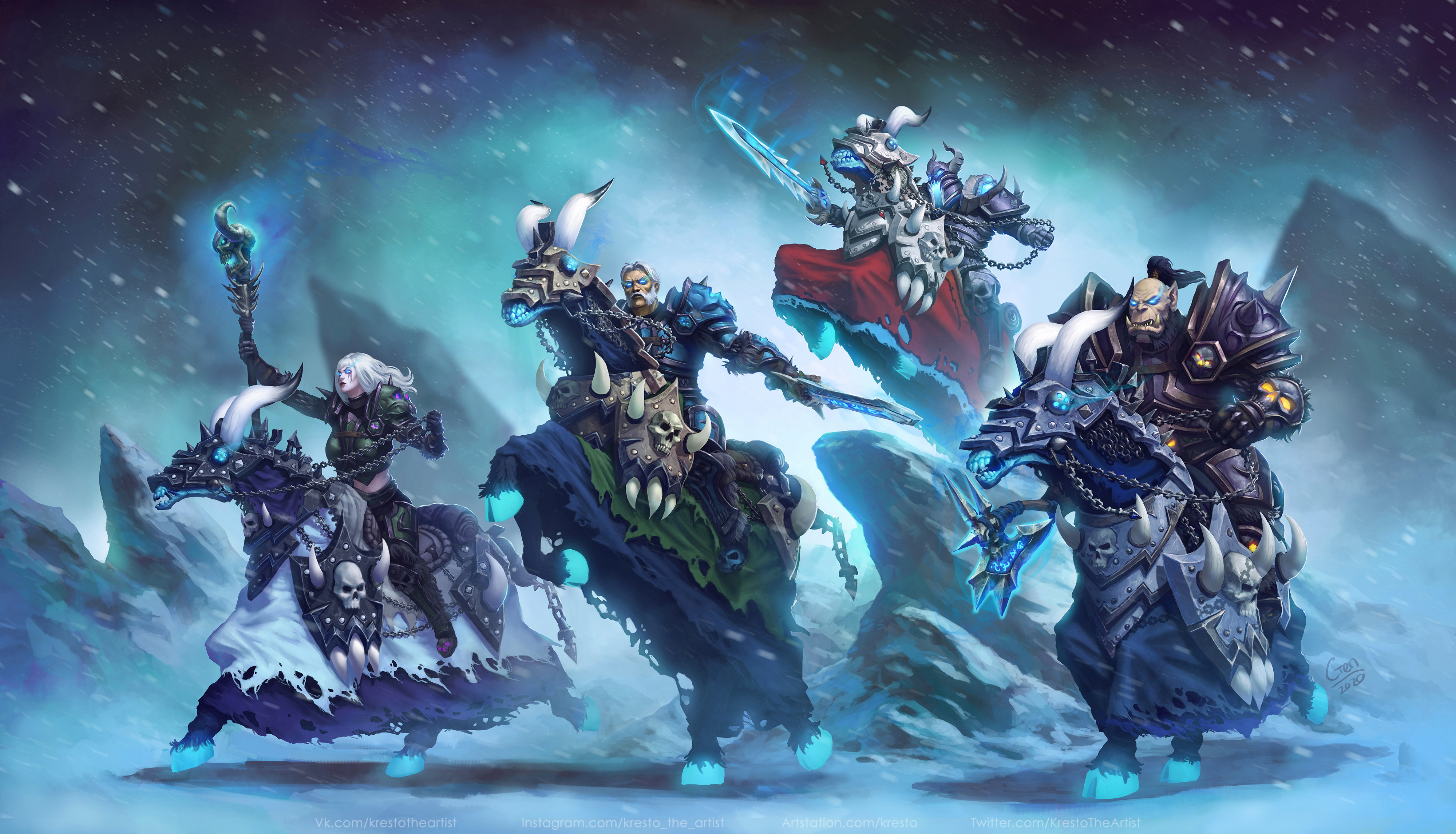 Kirill Stepanov Drawing Warcraft Death Knights Horseman Four Horsemen Of The Apocalypse Sally Whitem 4000x2293