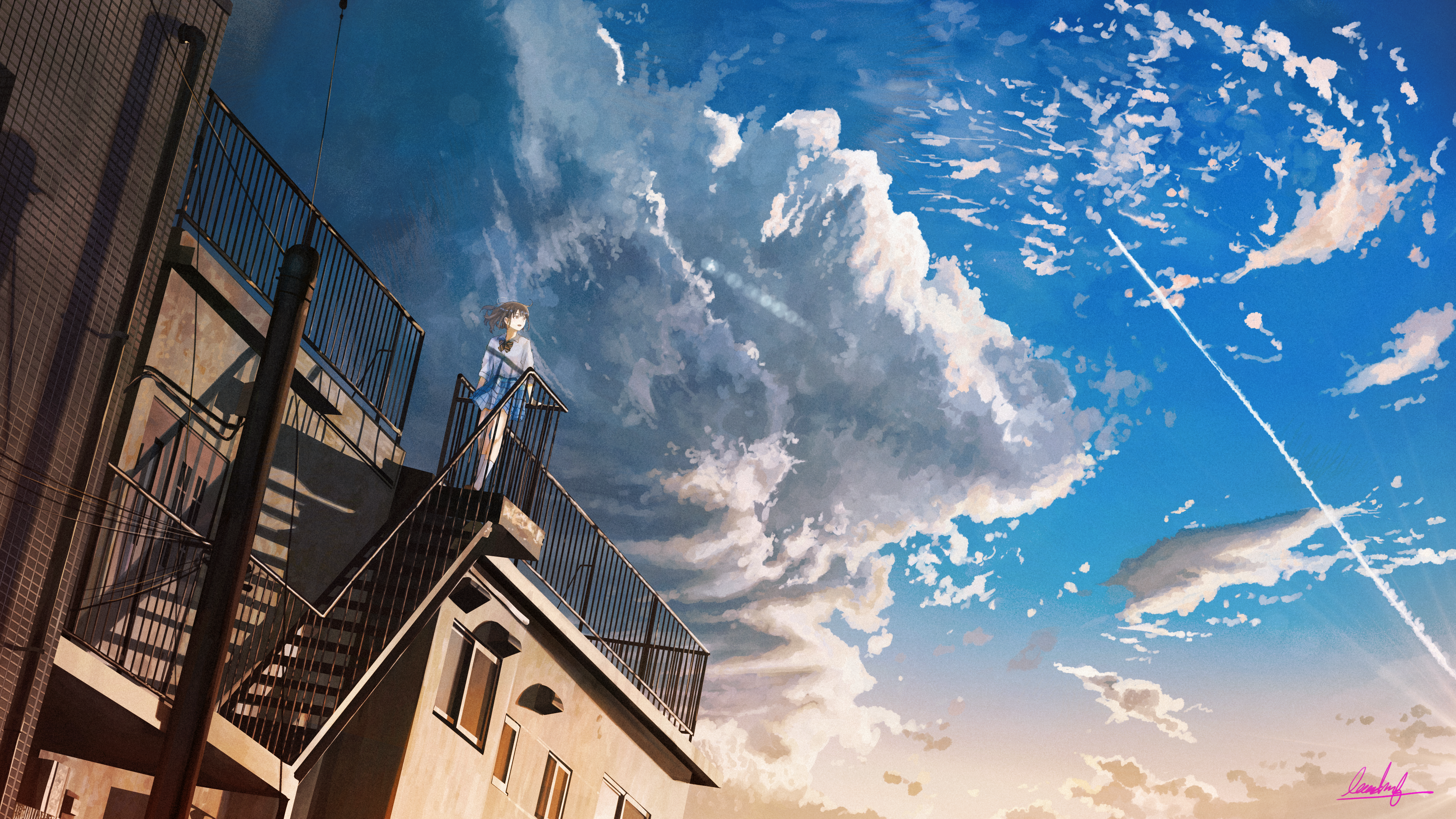 Anime Anime Girls Digital Art Artwork 2D Banishment Sky Clouds School Uniform 3840x2160