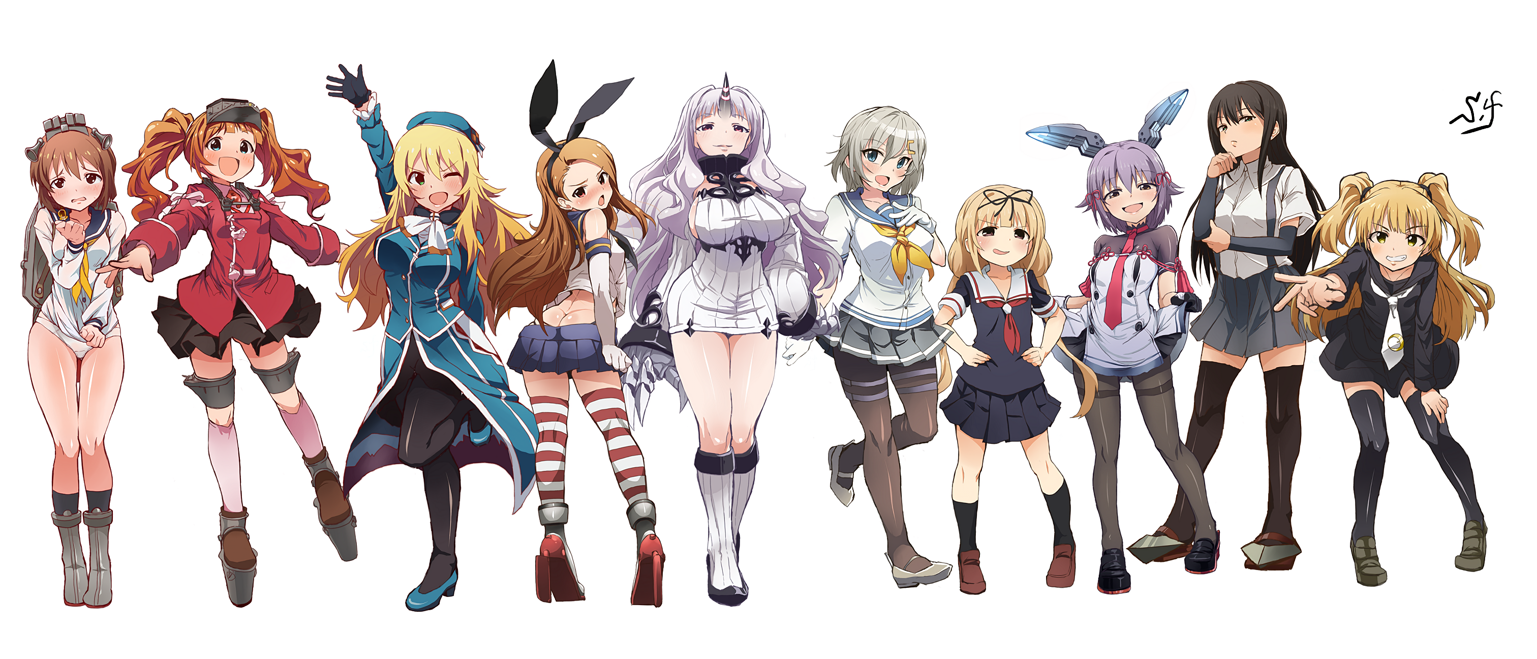 THE IDOLM STER Kantai Collection Artwork Parody Anime Girls Brunette Blonde Blond Hair Redhead Silve 3024x1296