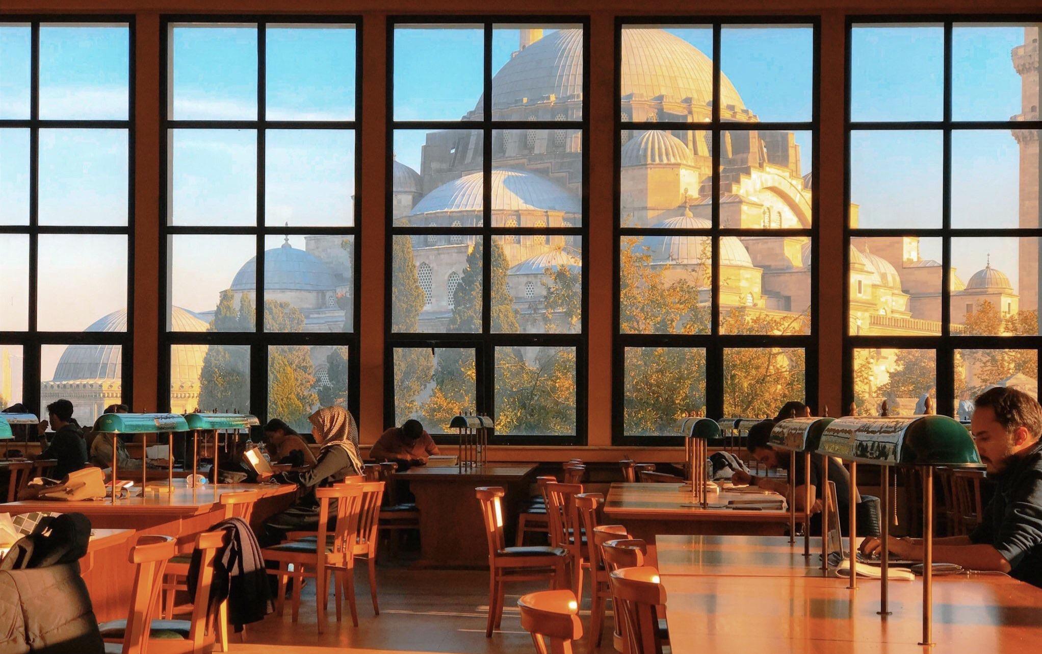 Istanbul Turkey Library University People Students Mosque Chair Table Lamp Window Suleymaniye Mosque 2044x1282