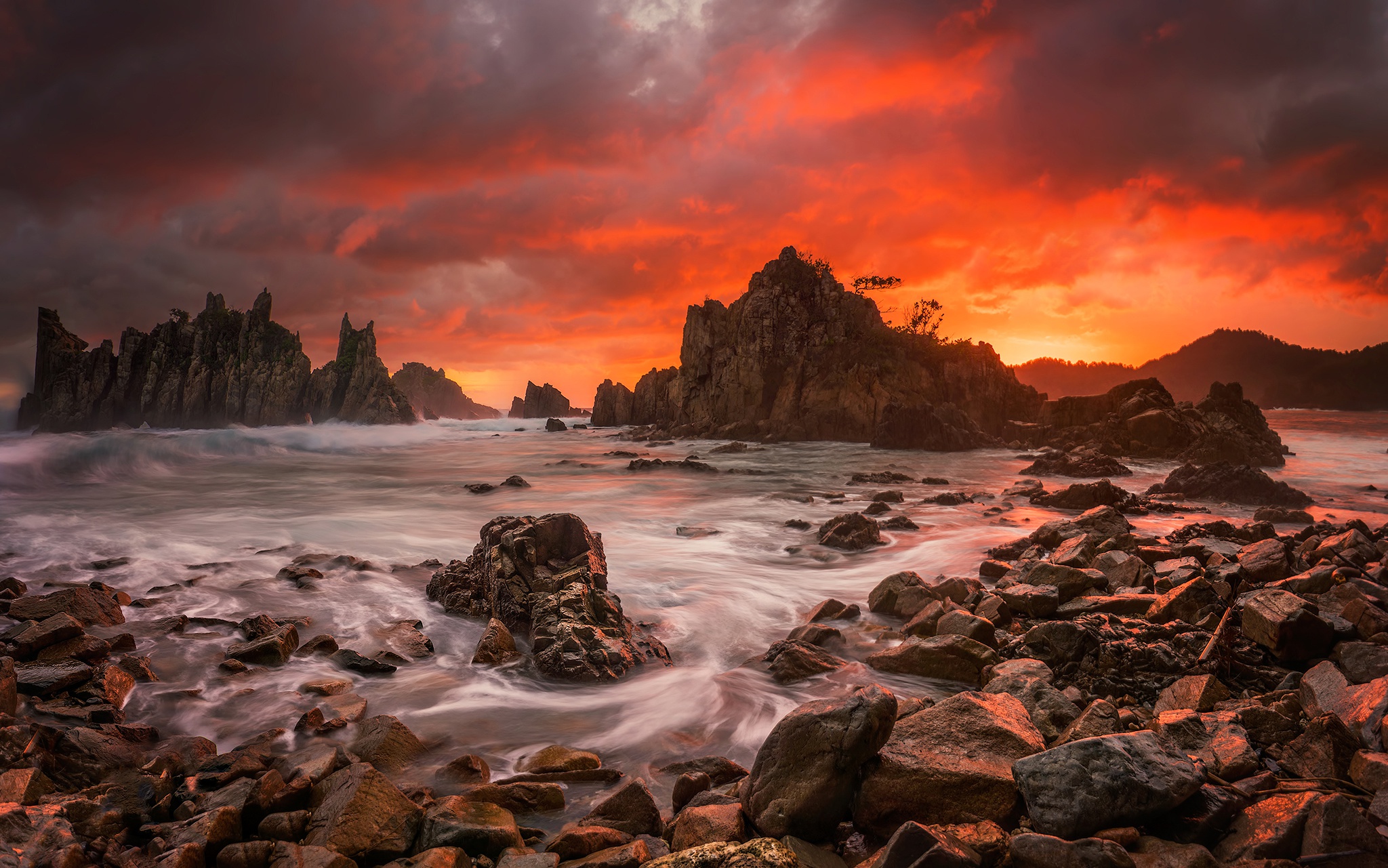 Nature Rock Seascape Sunset 2048x1281