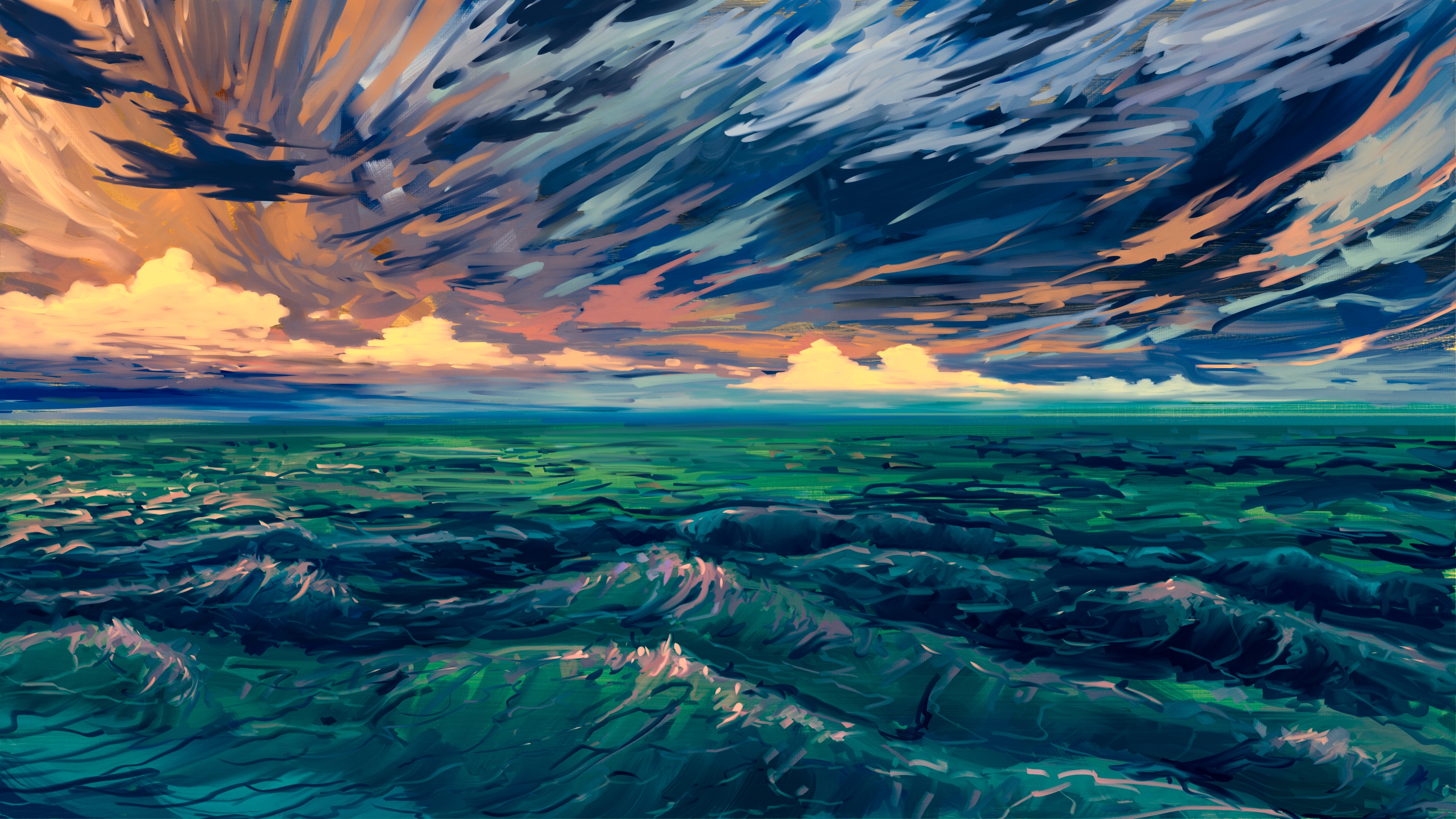 Digital Art Digital Painting Sea Hangmoon Sky Sunlight Water Waves Clouds Nature Outdoors DeviantArt 4000x2250