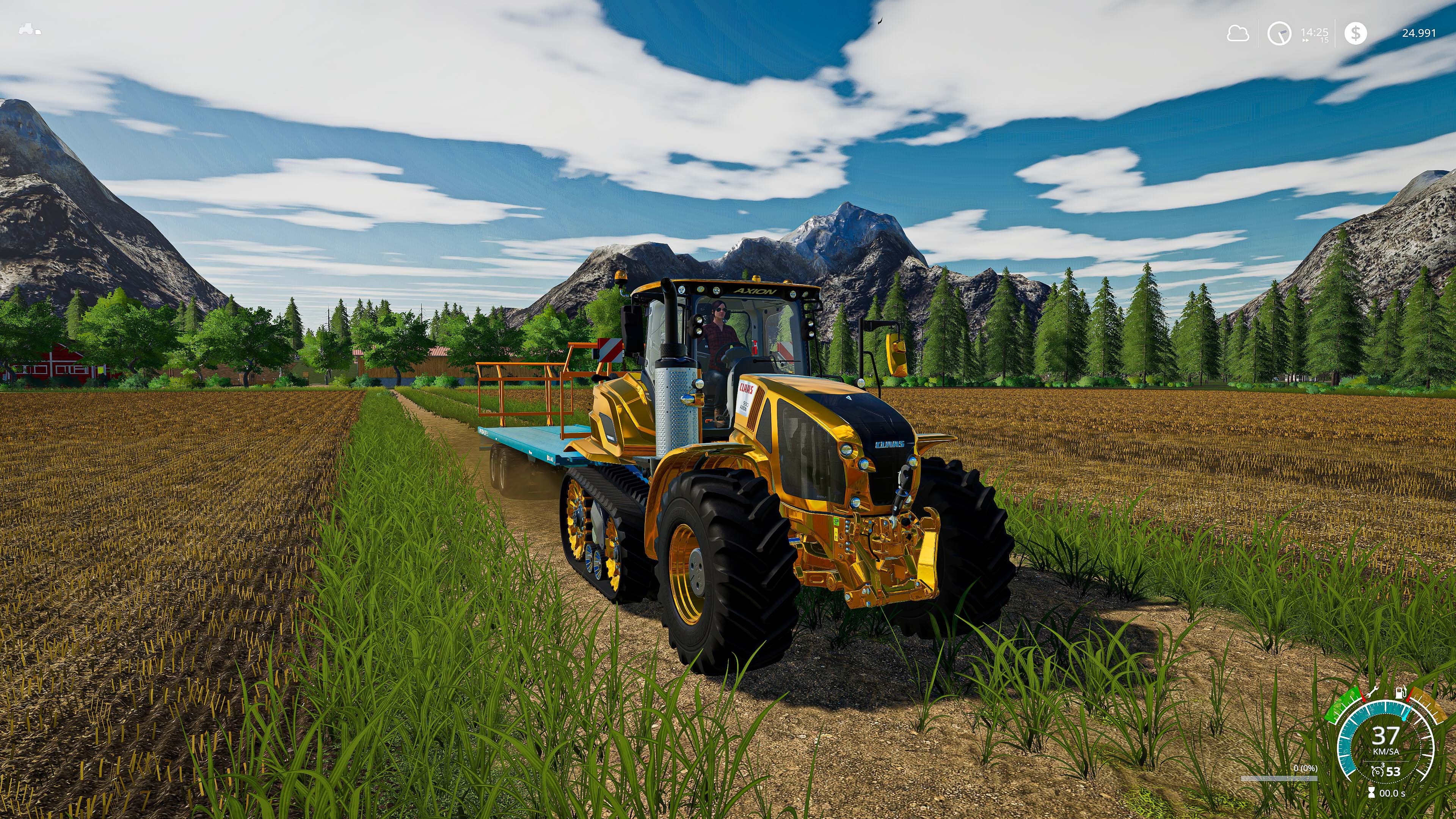Farming Farming Simulator Farming Simulator 2019 Tractors Yellow Oats Grass Sky Game Road 3840x2160