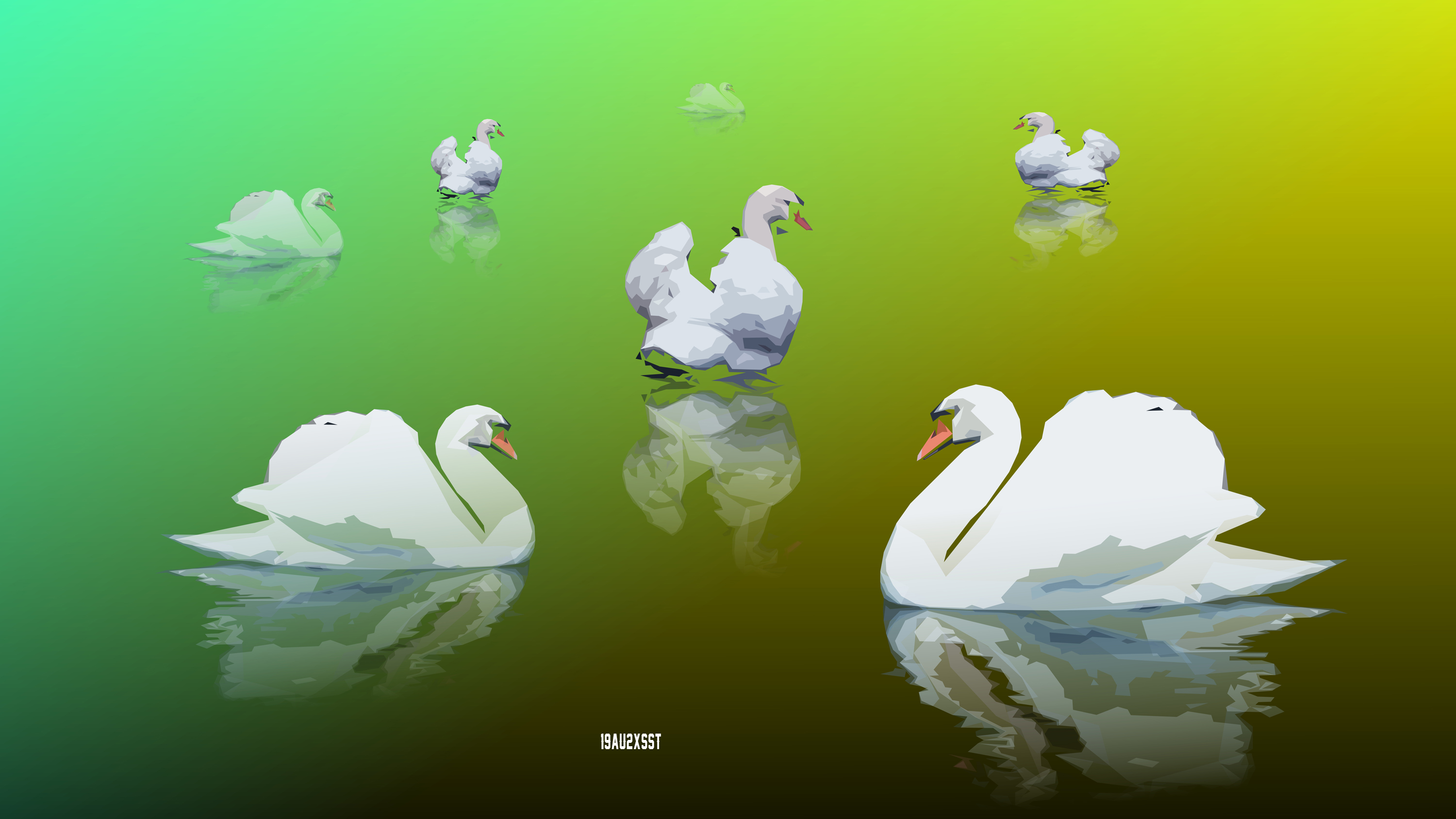 Animal Artistic Digital Art Lake Reflection Swan Vector 3000x1688