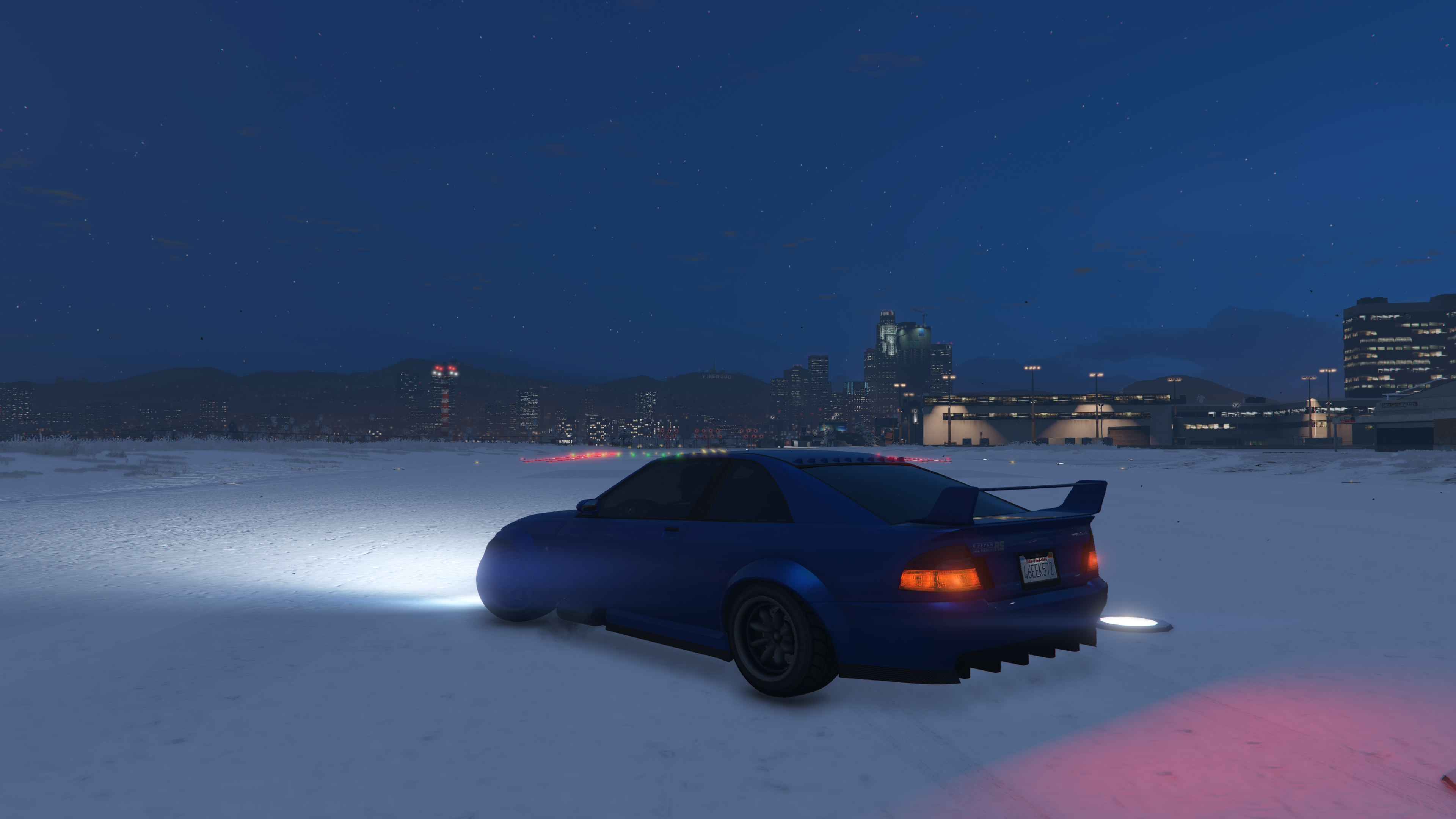 Sultan RS Grand Theft Auto V Night Sky Snow City Los Angeles Airport 3840x2160