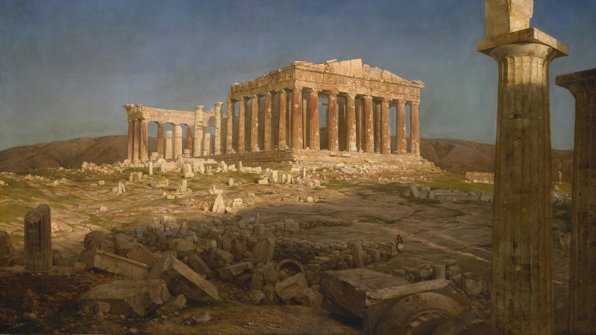 Artwork Painting Ruins Greece Column Classic Art 1920x1080