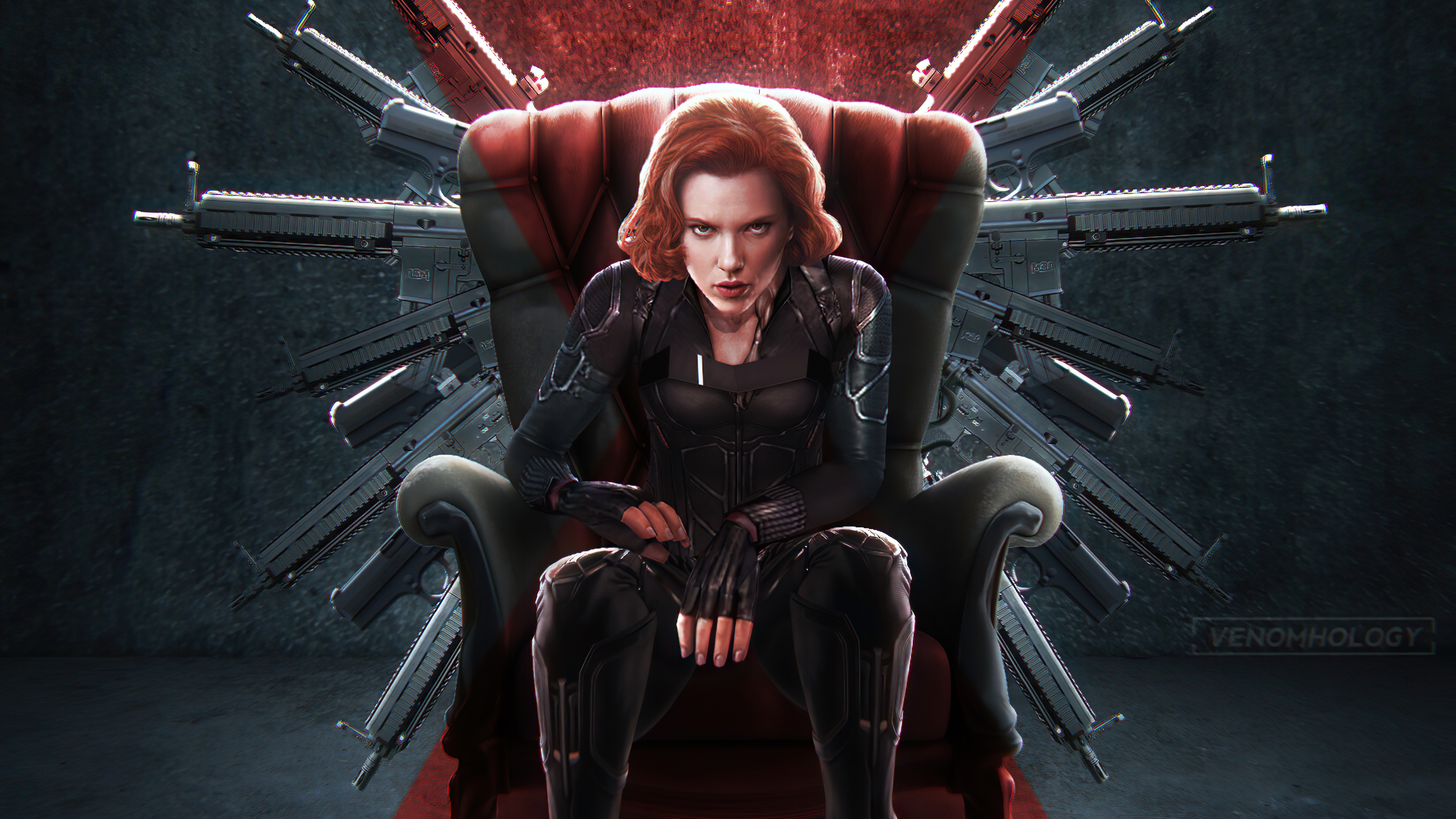 Black Widow Gun Natasha Romanoff Redhead Scarlett Johansson Short Hair 3300x1856