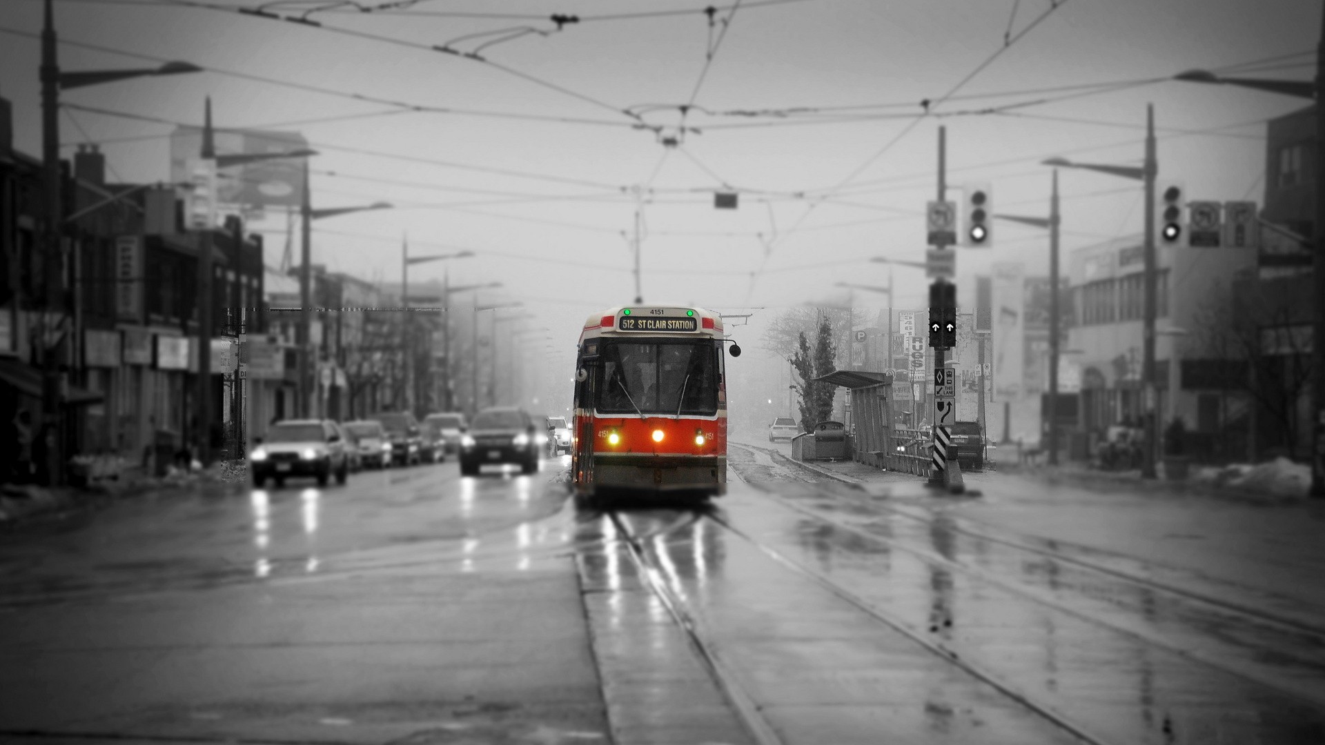 Rain Toronto Traffic Tram 1920x1080