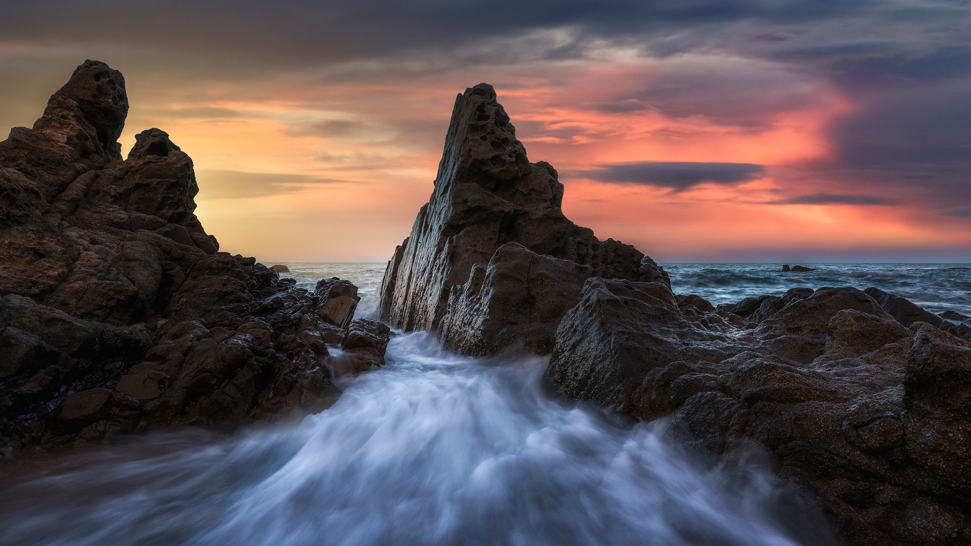 Ocean Rock Sunset 1920x1080