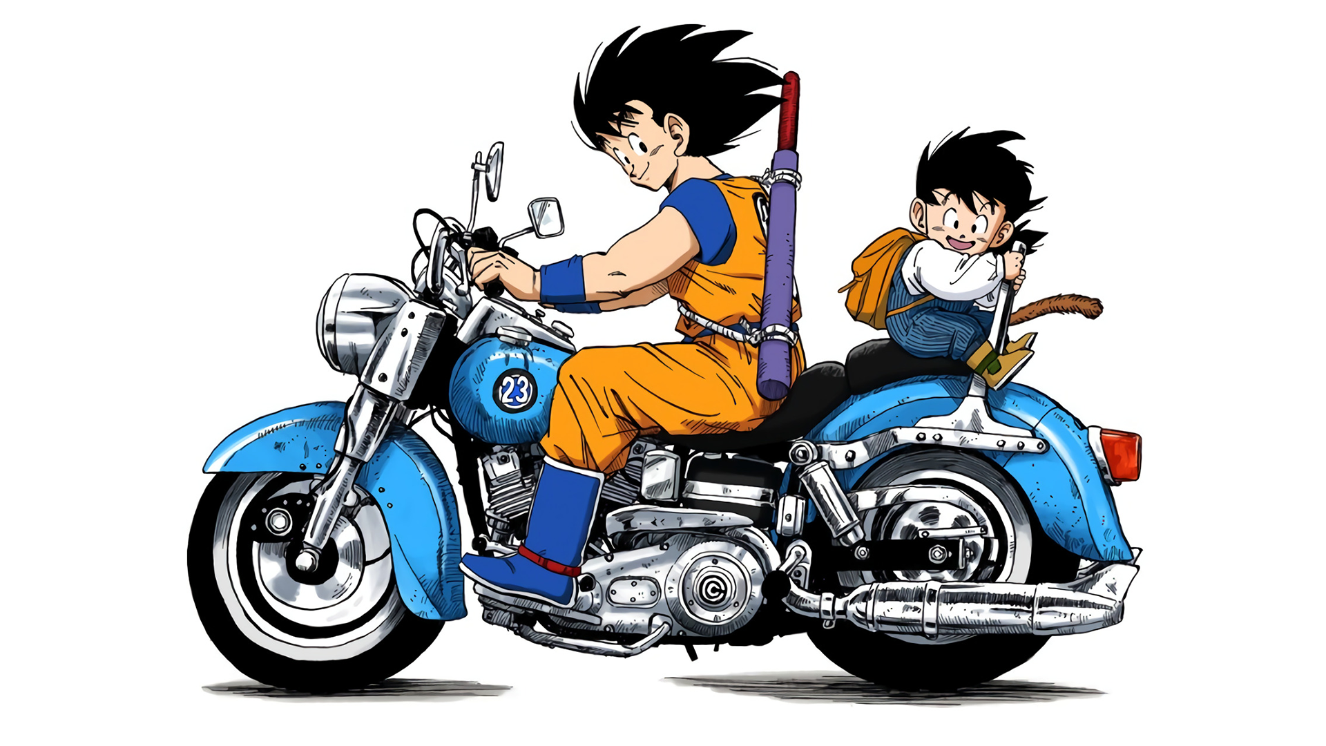 Dragon Ball Dragon Ball Z Son Goku Gohan Son Gohan Motorcycle Simple Background Artwork Manga 1920x1080