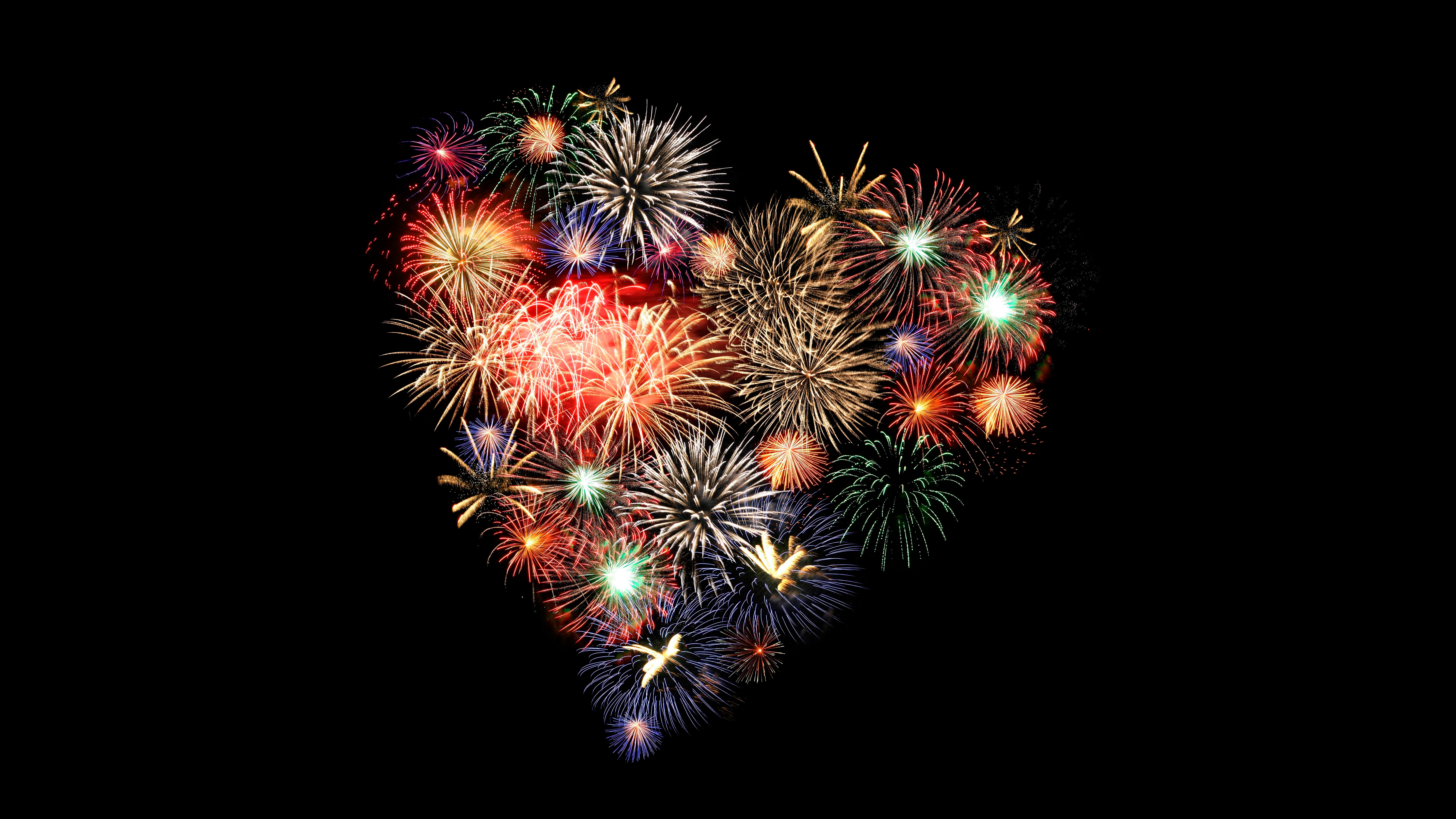 Fireworks Heart Shaped Night 7680x4320
