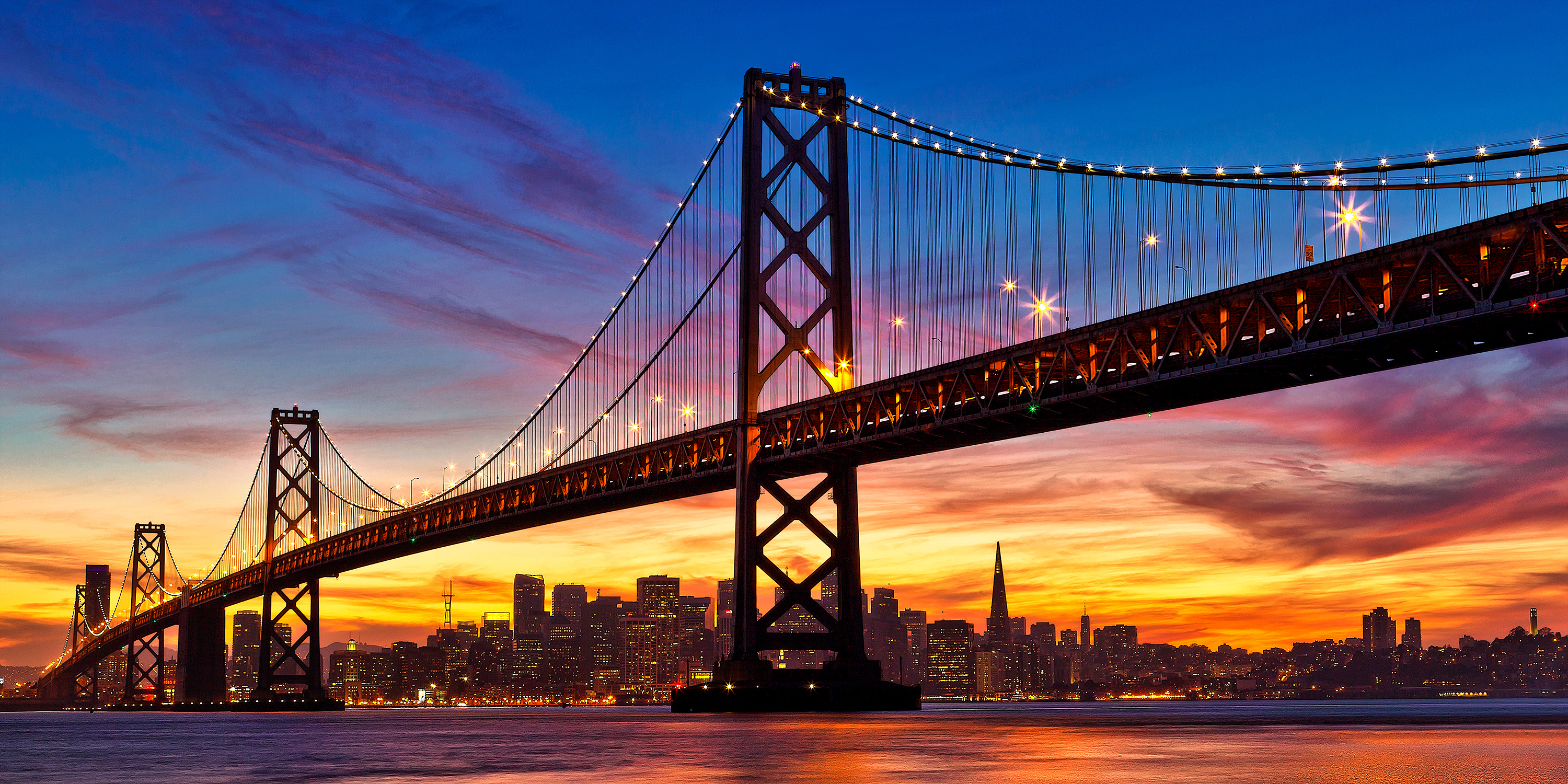Bridge California San Francisco Sea Sky Sunset 3000x1500