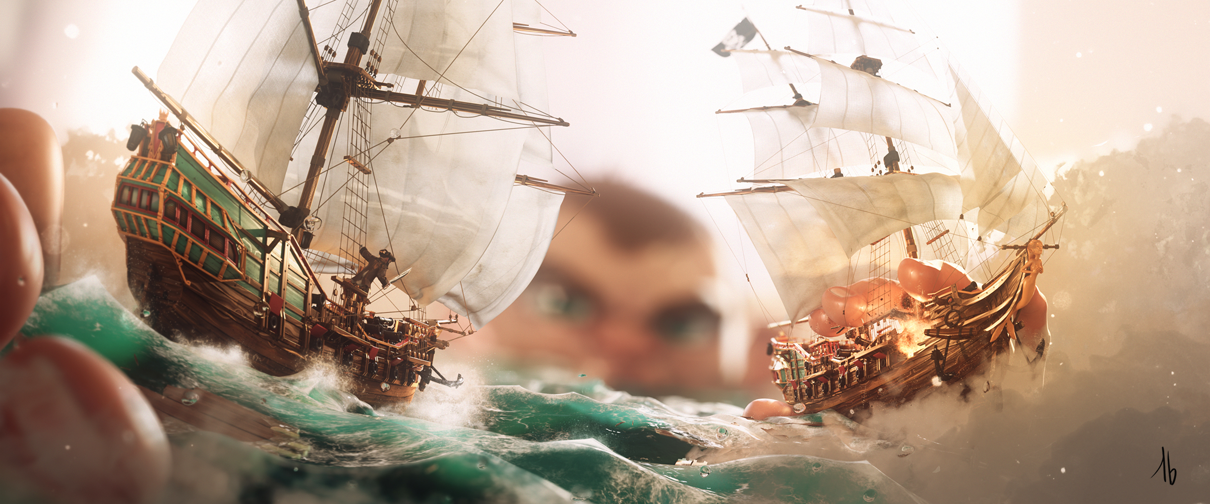 Artwork Ship Sailing Ship Pirates Pirate Ship Sea Toys 2400x1000