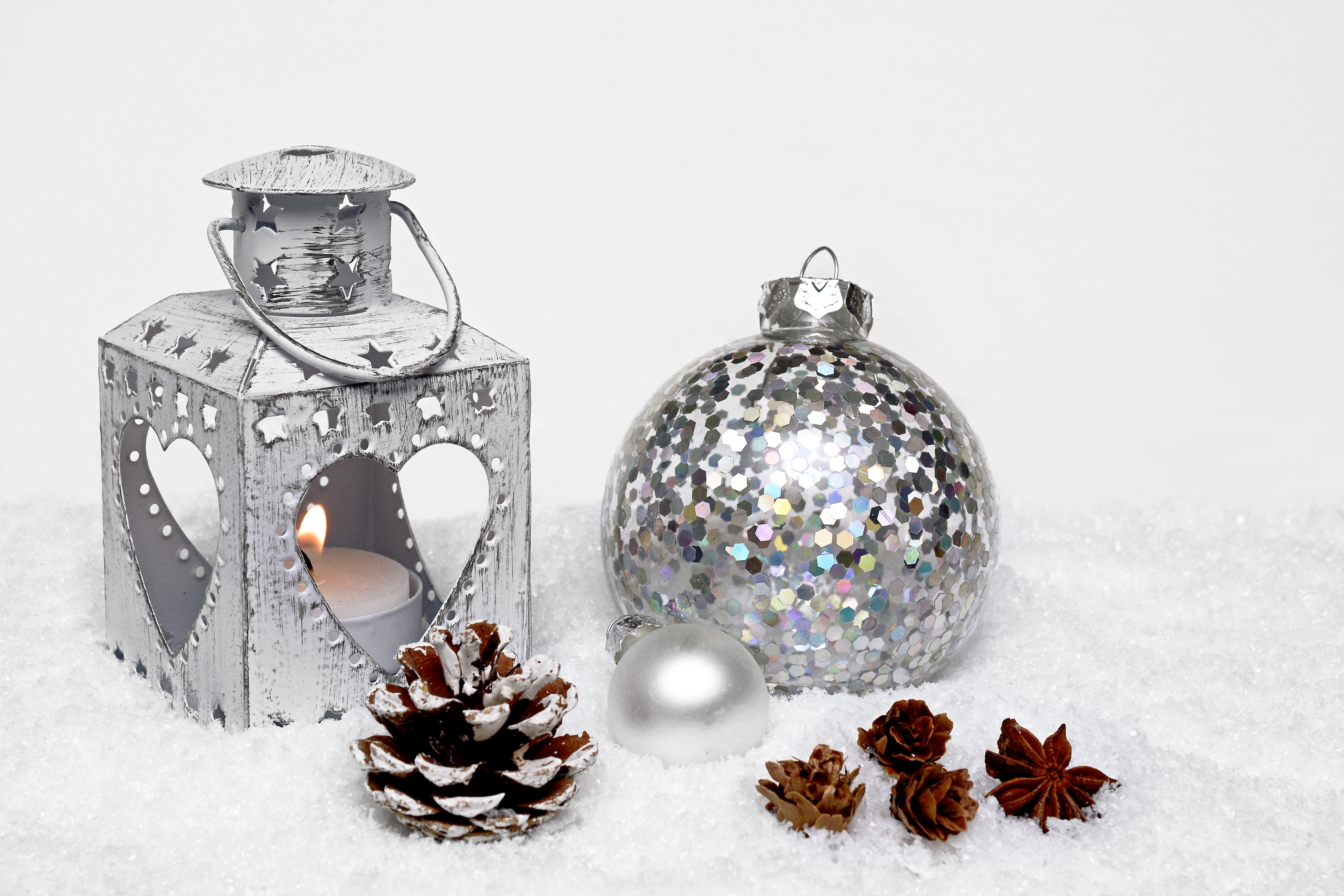 Bauble Christmas Christmas Ornaments Silver Snow 6000x4000