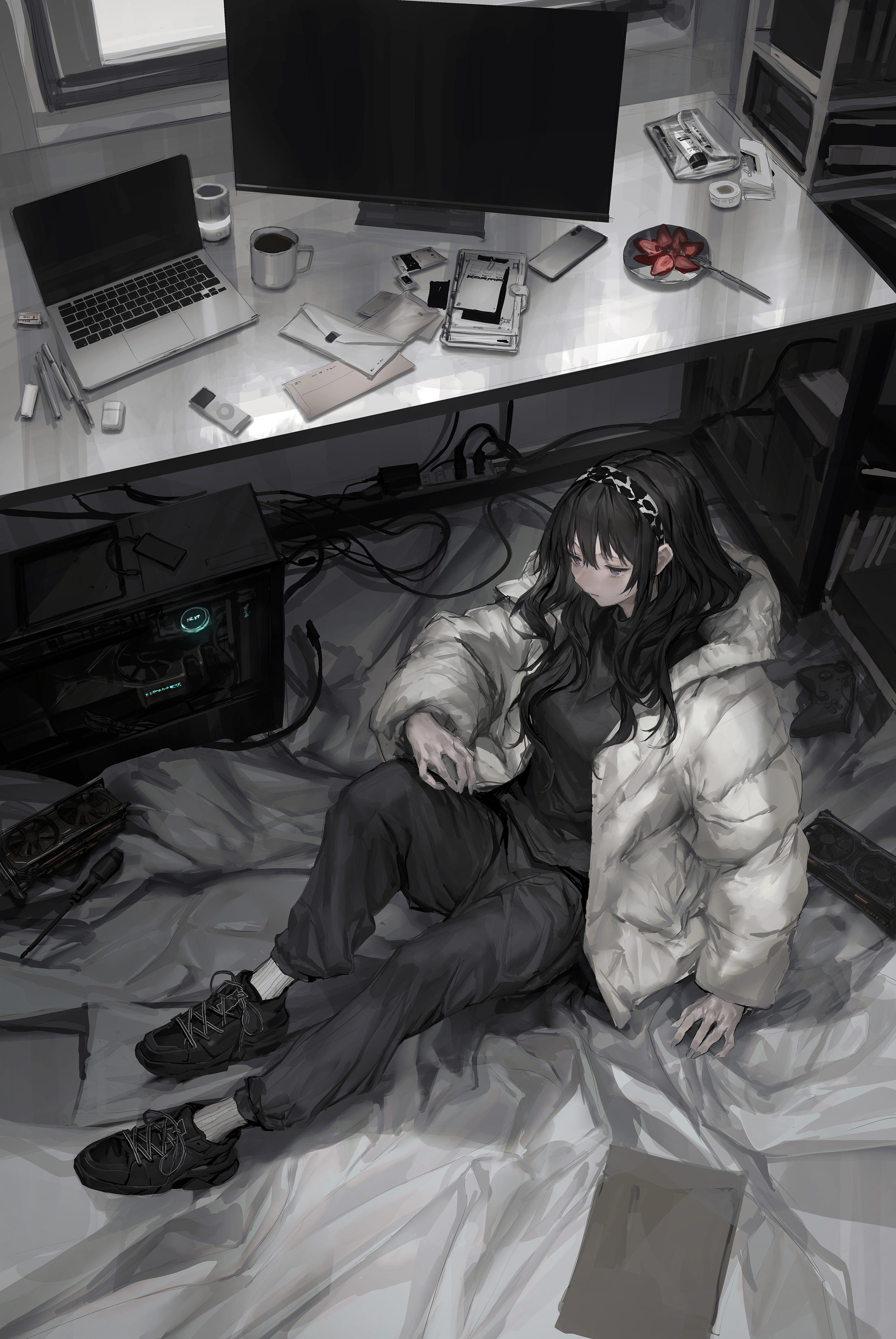 Anime Anime Girls Original Characters LM7 Vertical Black Hair Op Center THE LM7 Computer Laptop 2500x3736
