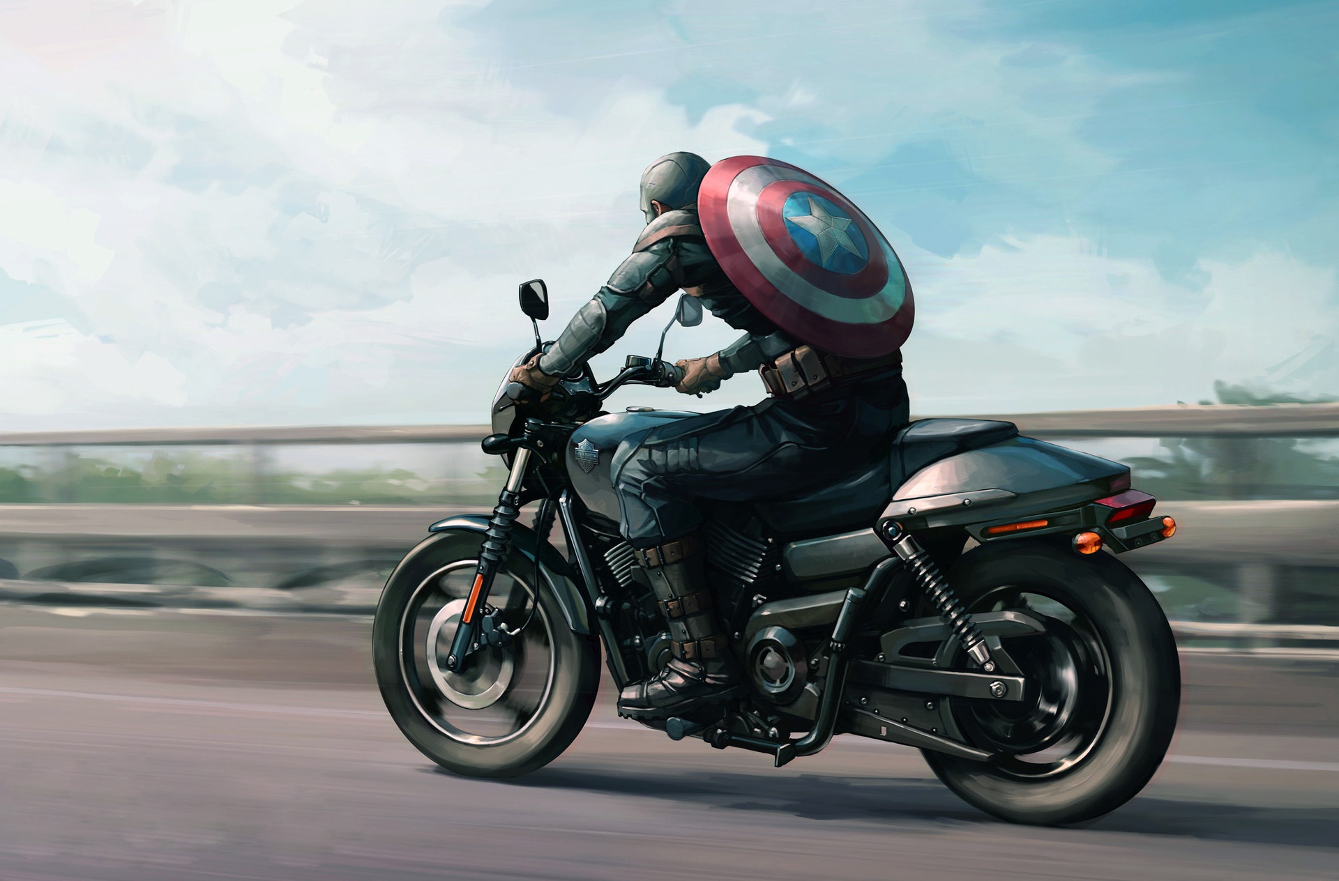 Captain America Captain America The Winter Soldier Harley Davidson Marvel Comics Motorcycle 1920x1264