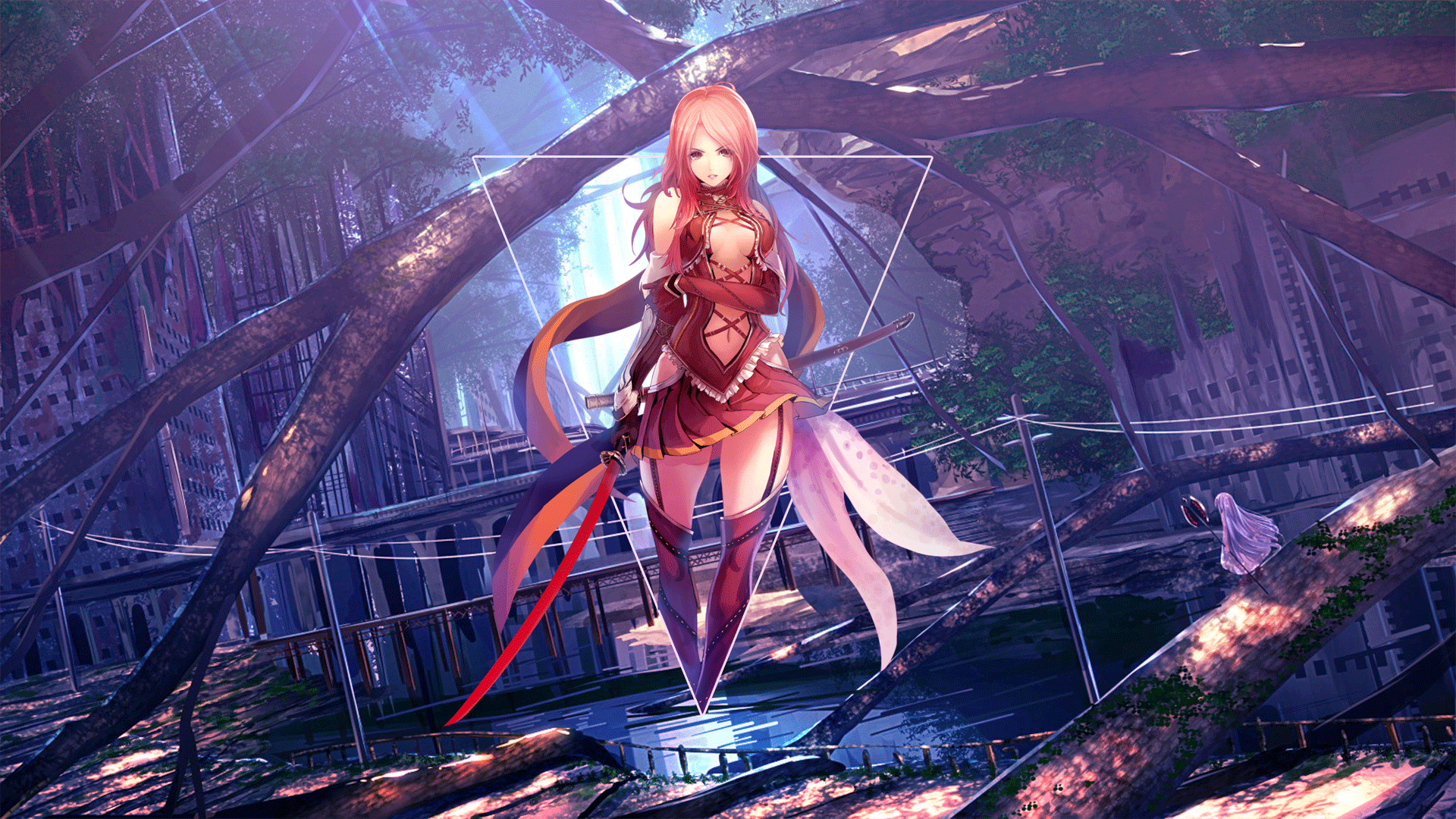 Anime Anime Girls Sword Katana Anime Landscape Photoshop Digital Art Picture In Picture Background A 1920x1080