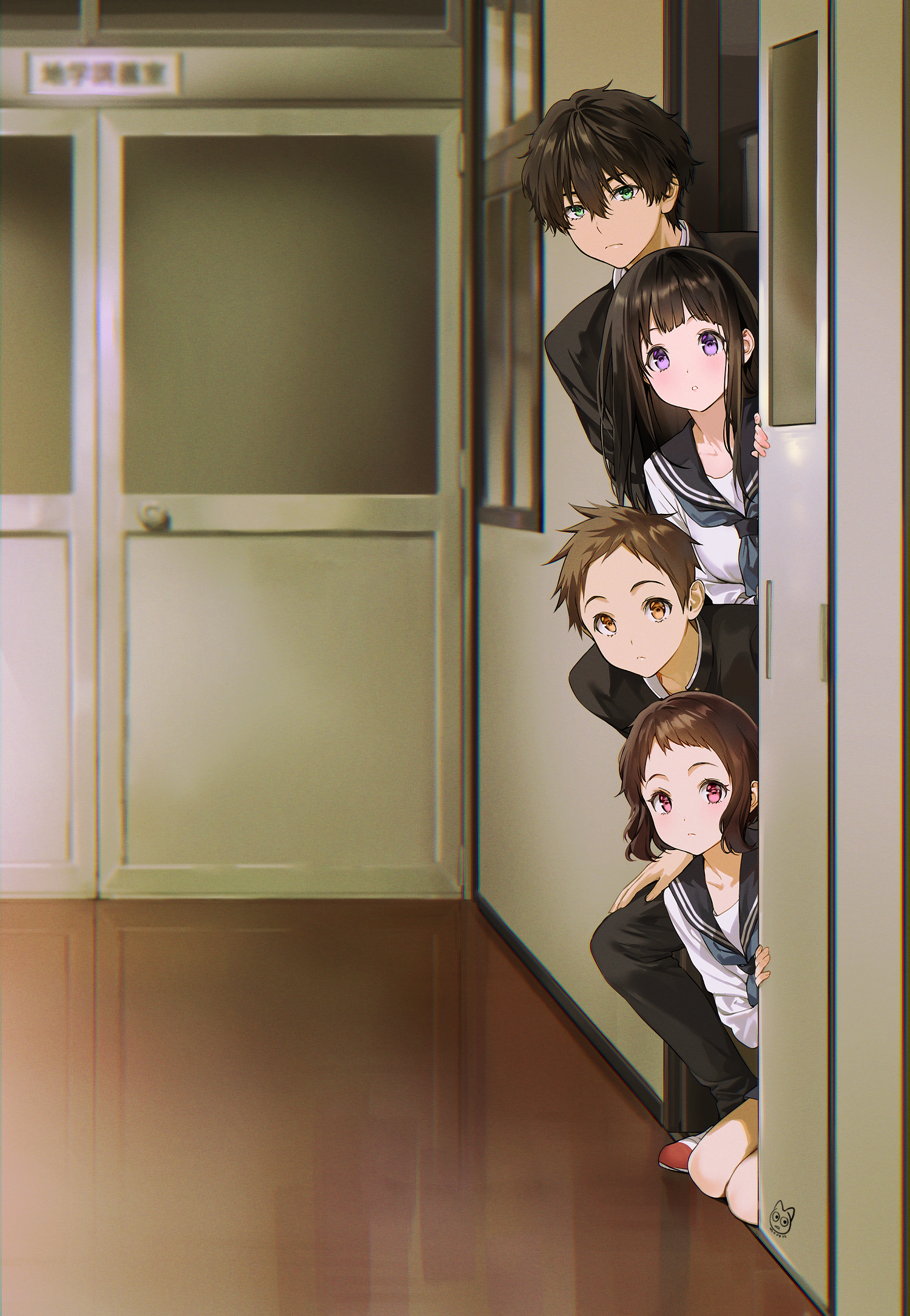 Hyouka JK School Uniform Classroom Anime Girls Anime Boys Long Hair Short Hair Black Hair Brunette 2 1500x2169