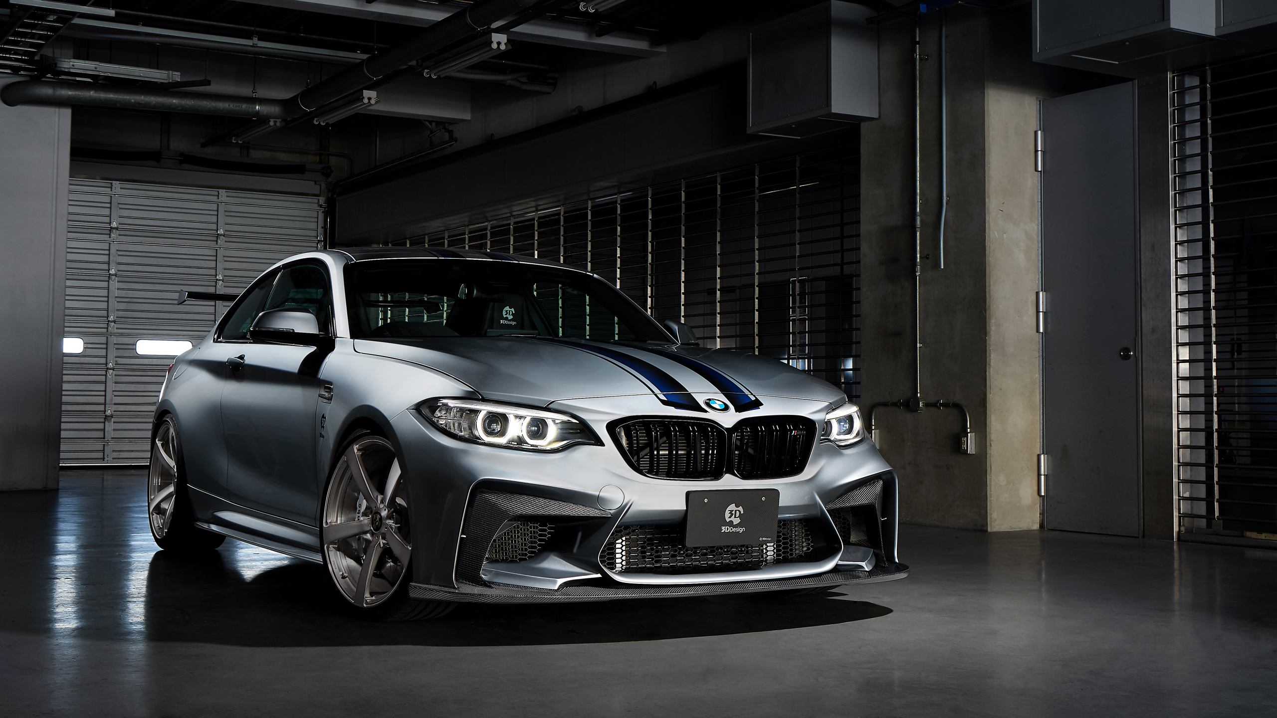 BMW BMW M2 Car Vehicle 3d Design Low Light White Cars Garages Spotlights 2560x1440