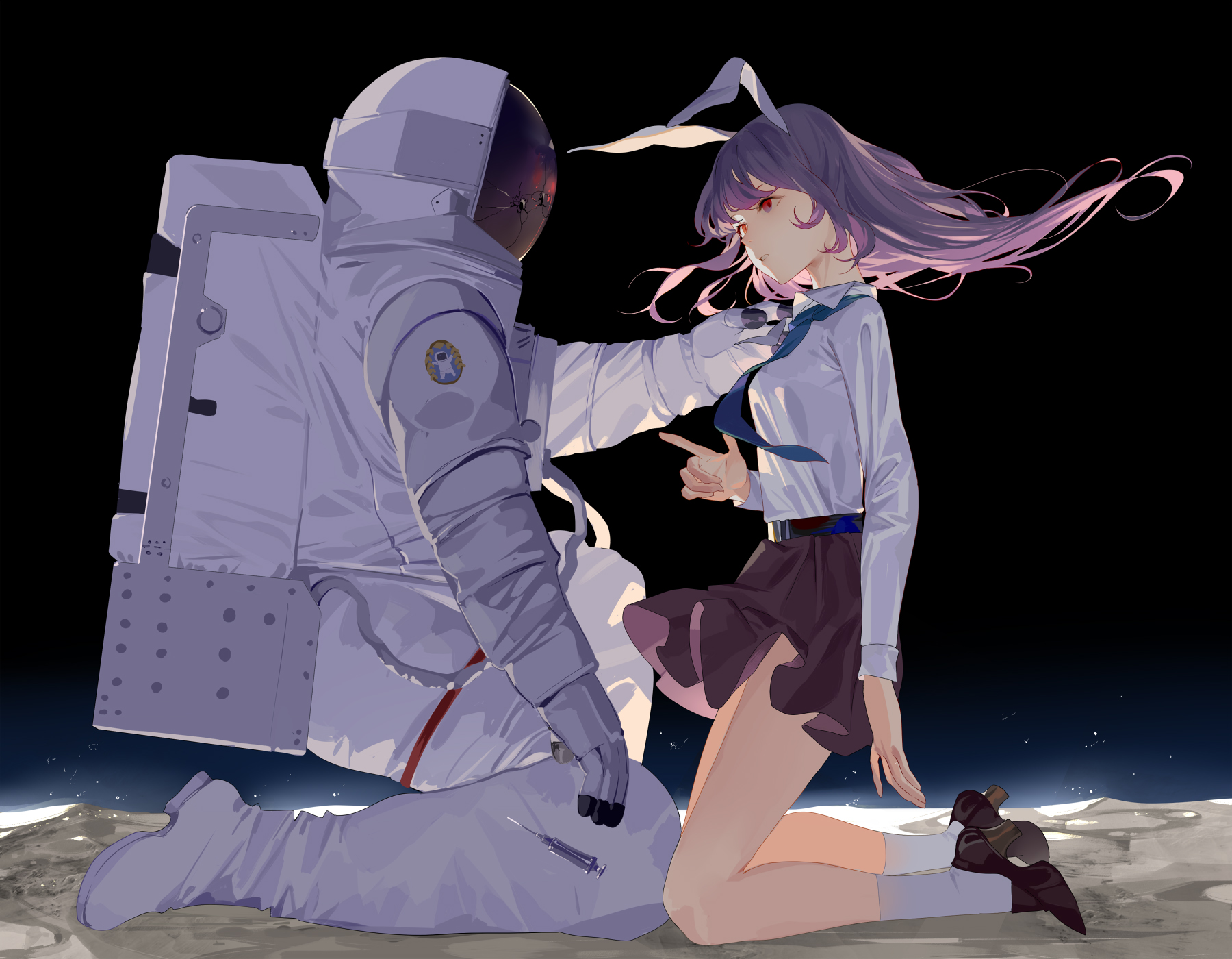 Anime Anime Girls 2D Digital Art Artwork Portrait Astronaut Touhou Reisen Udongein Inaba Maiwetea 1800x1400