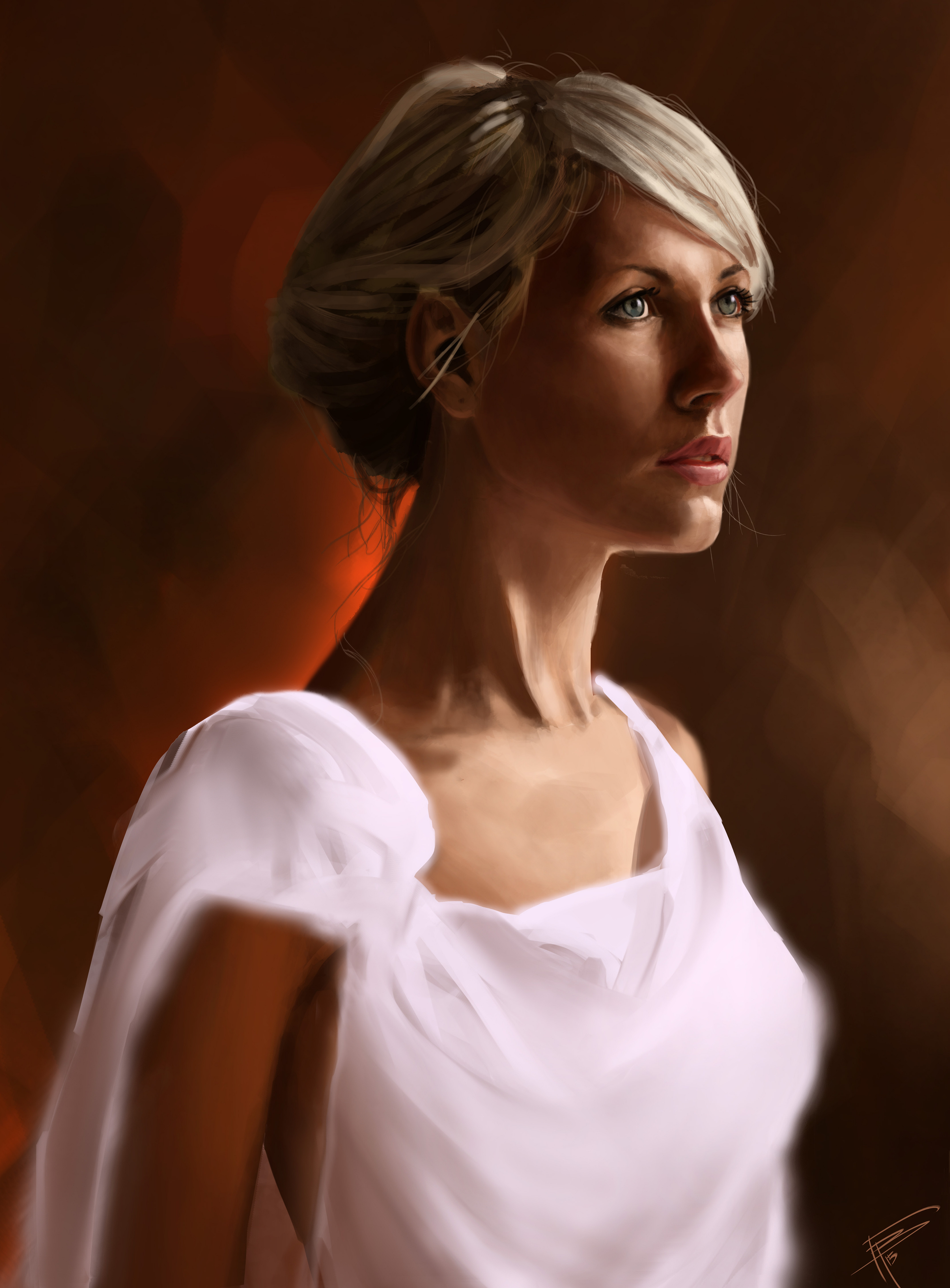 ArtStation Drawing Portrait Portrait Display Open Mouth Blonde Women White Dress Digital Art Digital 3840x5203