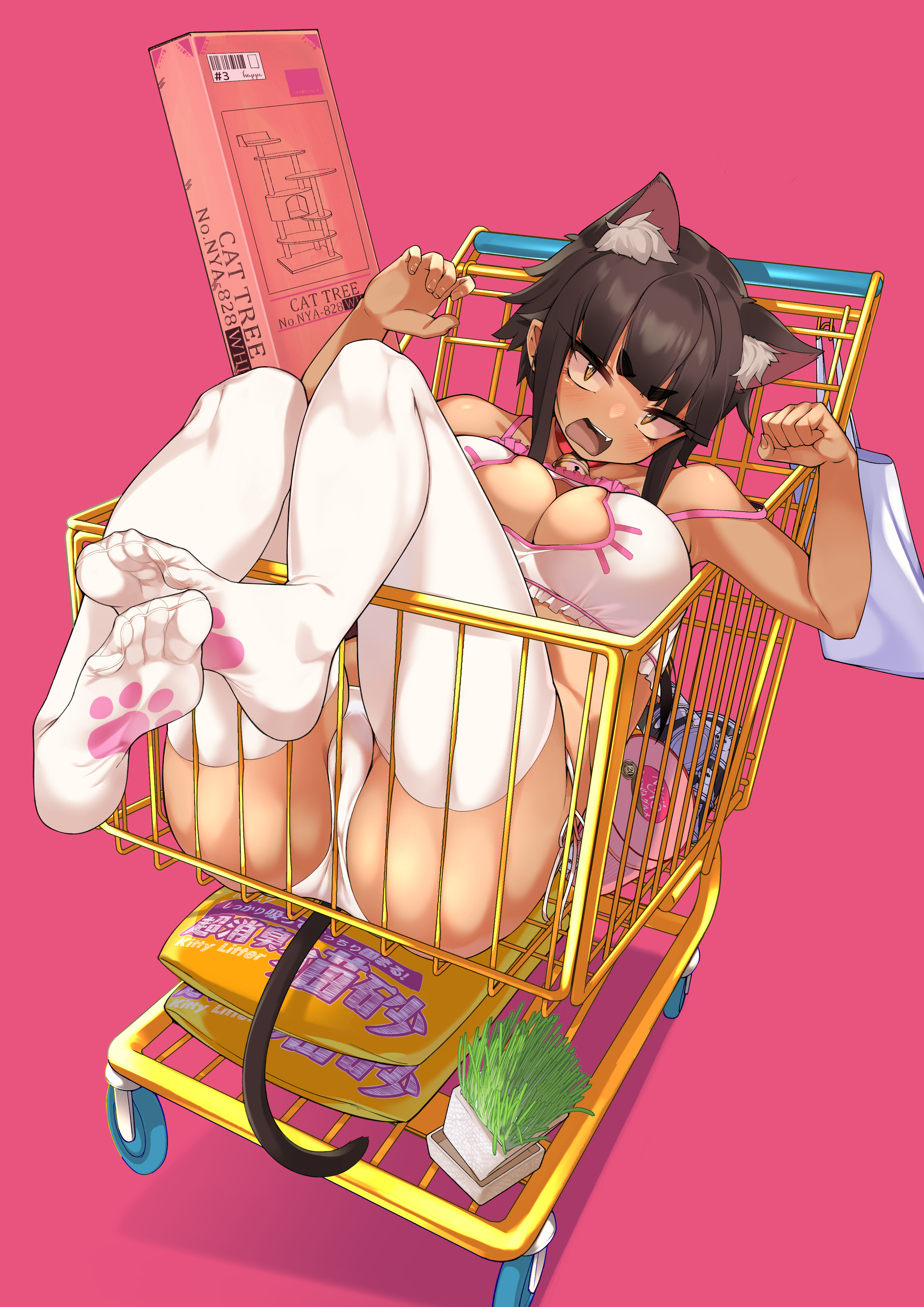 Anime Anime Girls Digital Art Artwork 2D Portrait Display Vertical Jovejun Shopping Cart Cat Girl An 2894x4093