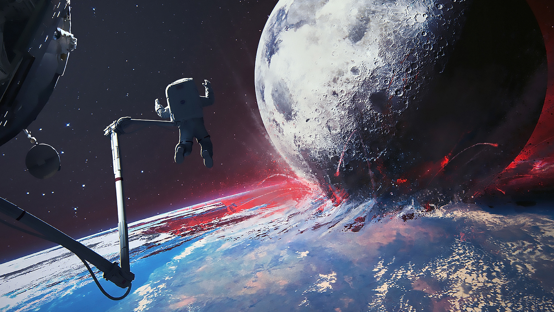 Space Battle Astronaut Space Disaster Moon Ruin 1920x1080
