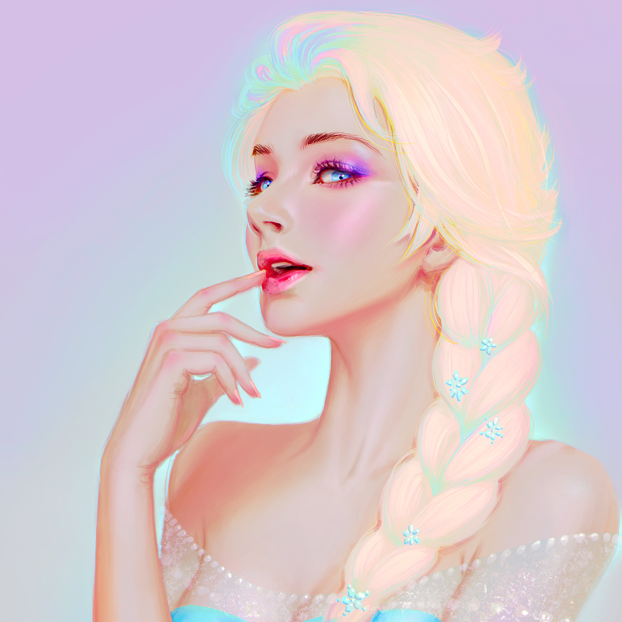 LightBox Young Woman Women Fan Art Elsa Digital Painting Looking At Viewer Blonde Open Mouth Blond H 2048x2048