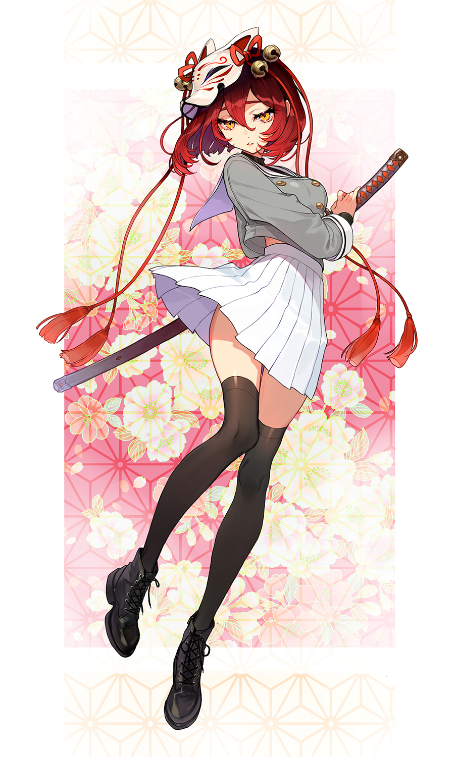 Anime Anime Girls Digital Art Artwork 2D Portrait Display Vertical Thigh Highs Sailor Uniform Katana 901x1500