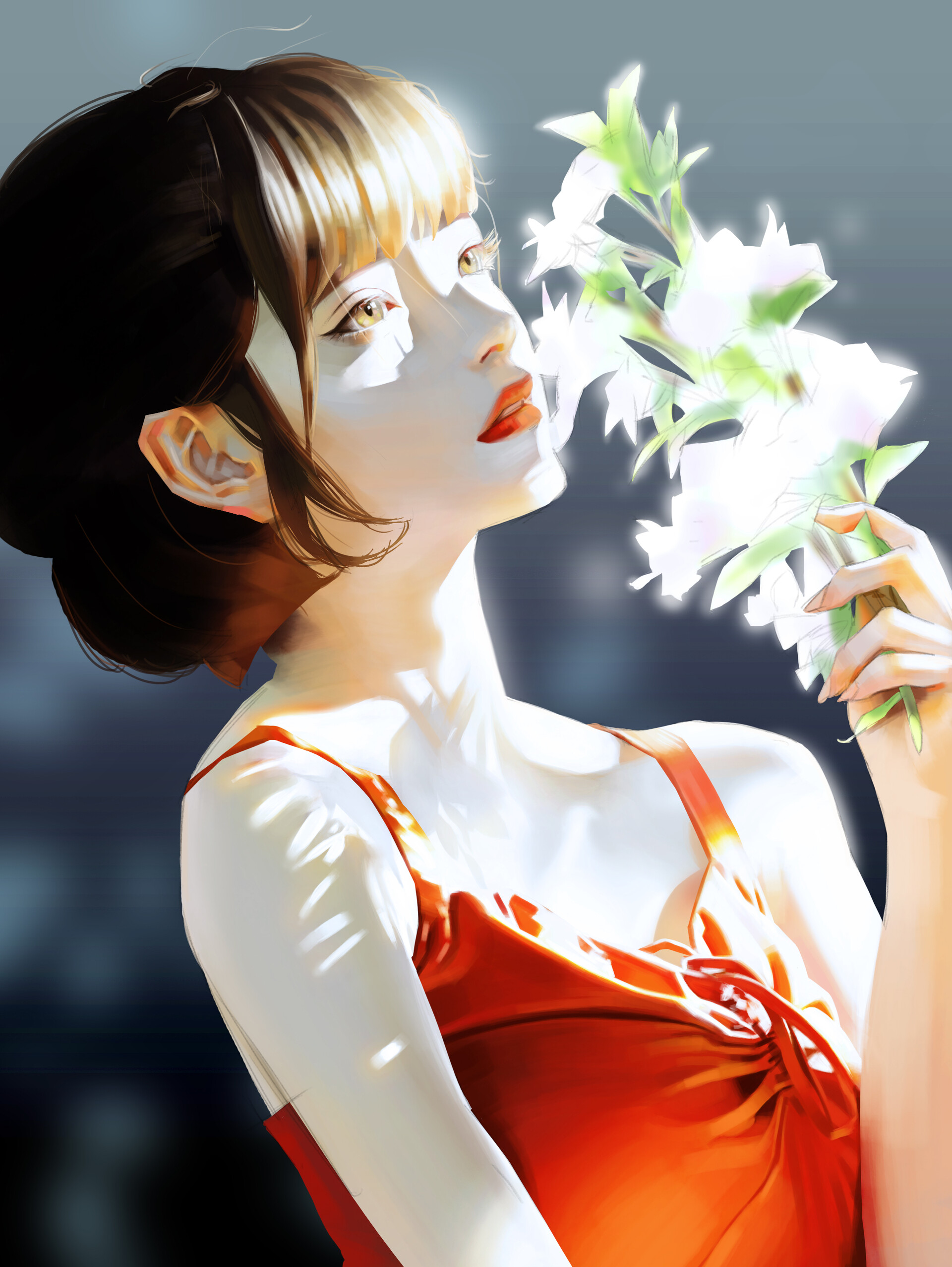 Sungmoo Heo Artist Dappled Sunlight Leaves Hairbun Portrait Display Digital Art Women Open Mouth Dra 1920x2553