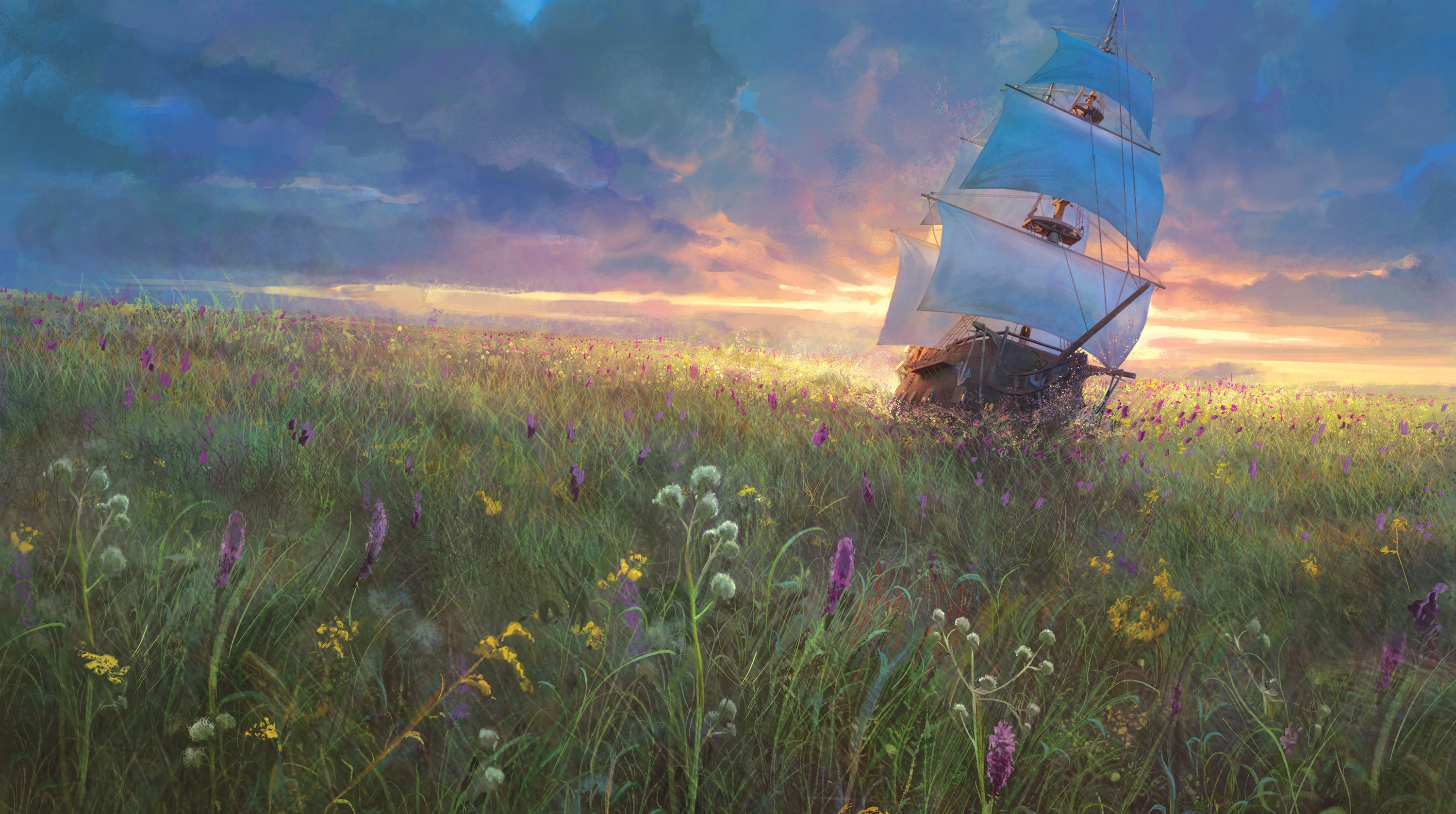Digital Art Landscape Sailing Ship Sky Fantasy Art Sunset Marc Simonetti 3000x1677