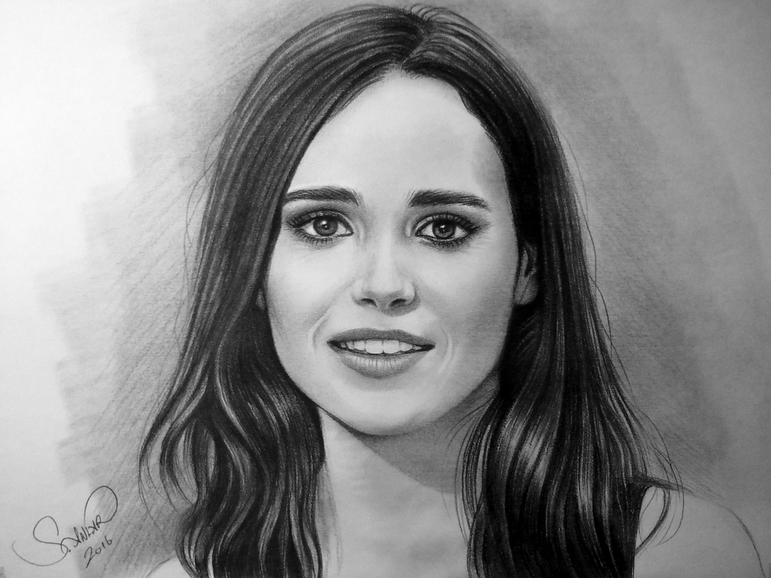 Actress Black Amp White Drawing Ellen Page Girl Woman 2560x1920