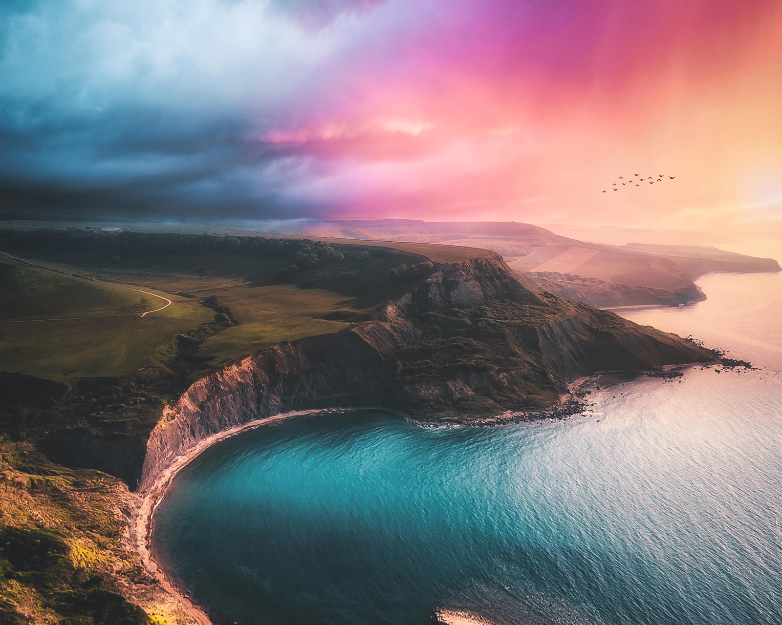 Nature Landscape Clouds Sky Birds Coast Sea Mountains Aerial Aerial View Dorset England 1600x1280